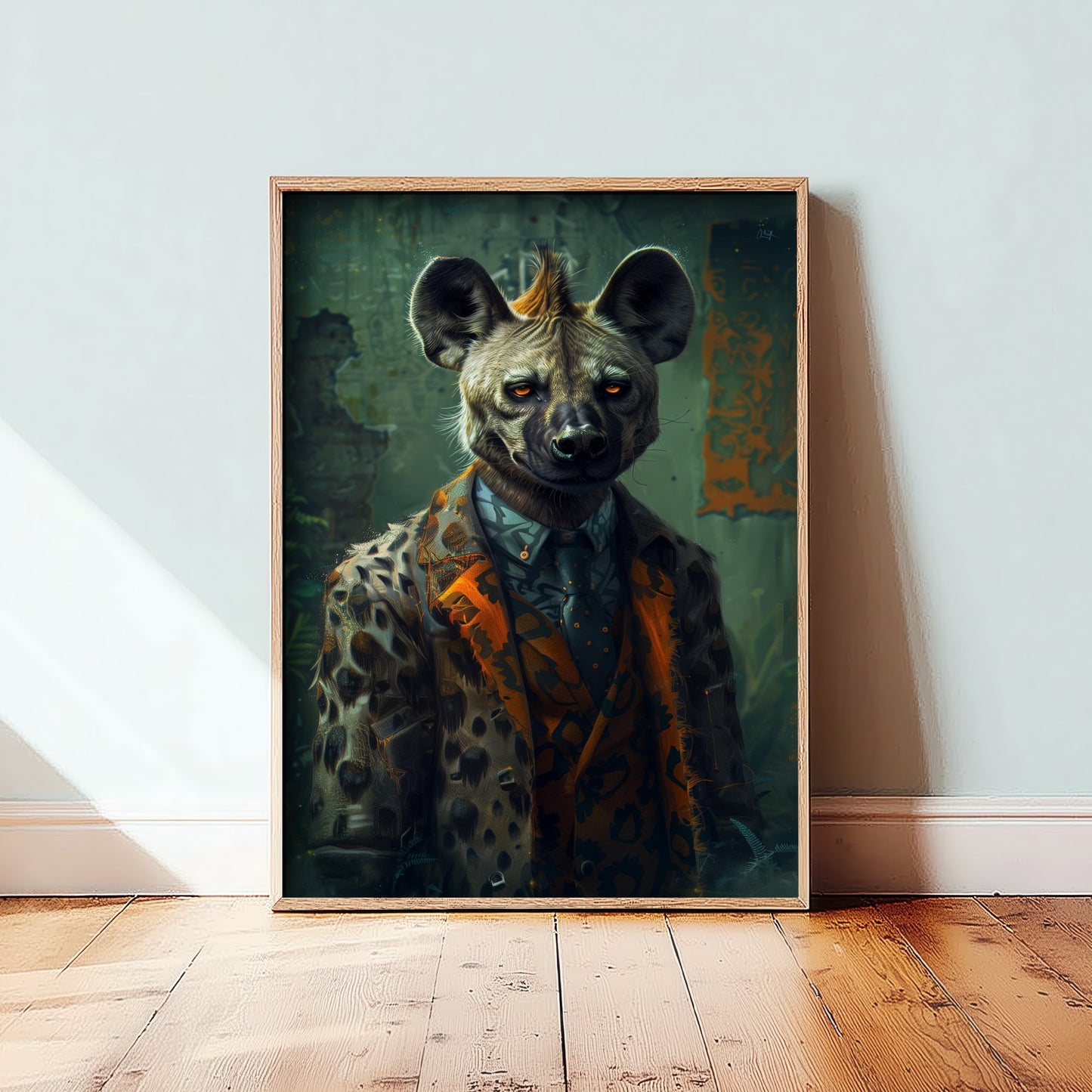Hyena in a Suit Art Print - Whimsical Animal Portrait Poster - Quirky Hyena Painting - Bold Dandy 1/3