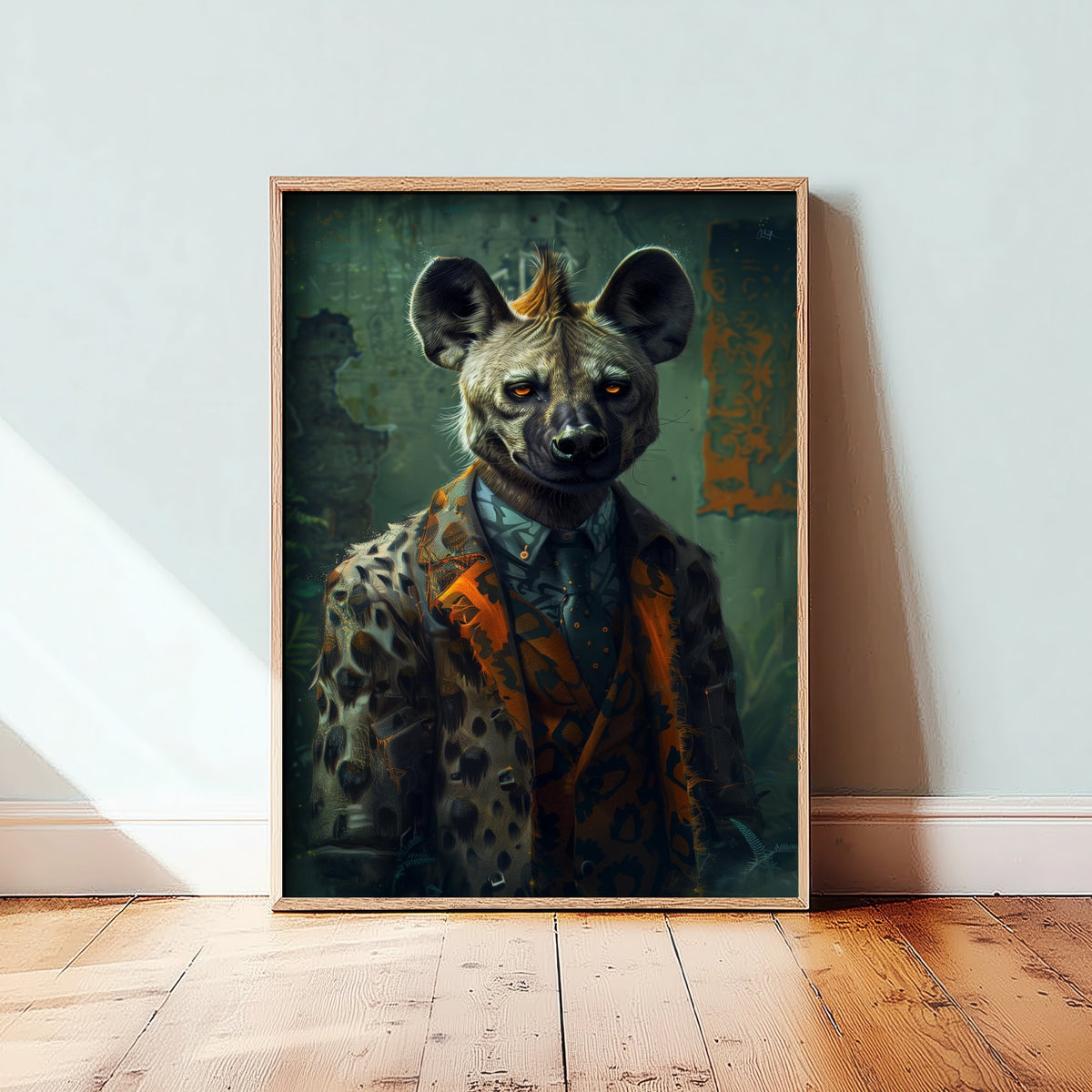 Hyena in a Suit Art Print - Whimsical Animal Portrait Poster - Quirky Hyena Painting - Bold Dandy 1/3