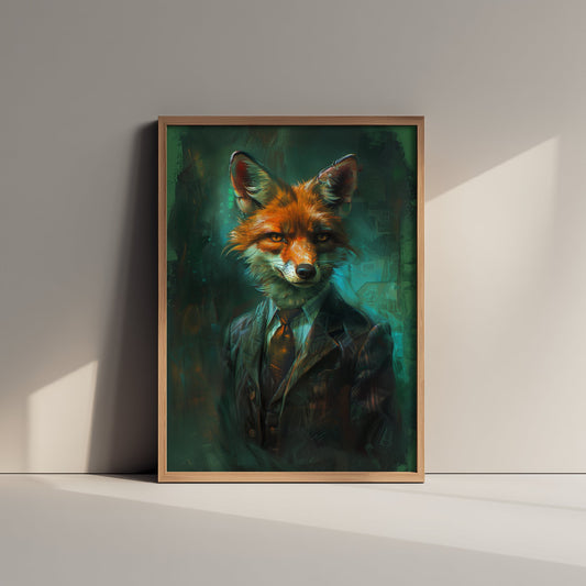 Jackal in a Suit Art Print - Whimsical Animal Portrait Poster - Quirky Jackal Painting - Dapper Gent 2/3