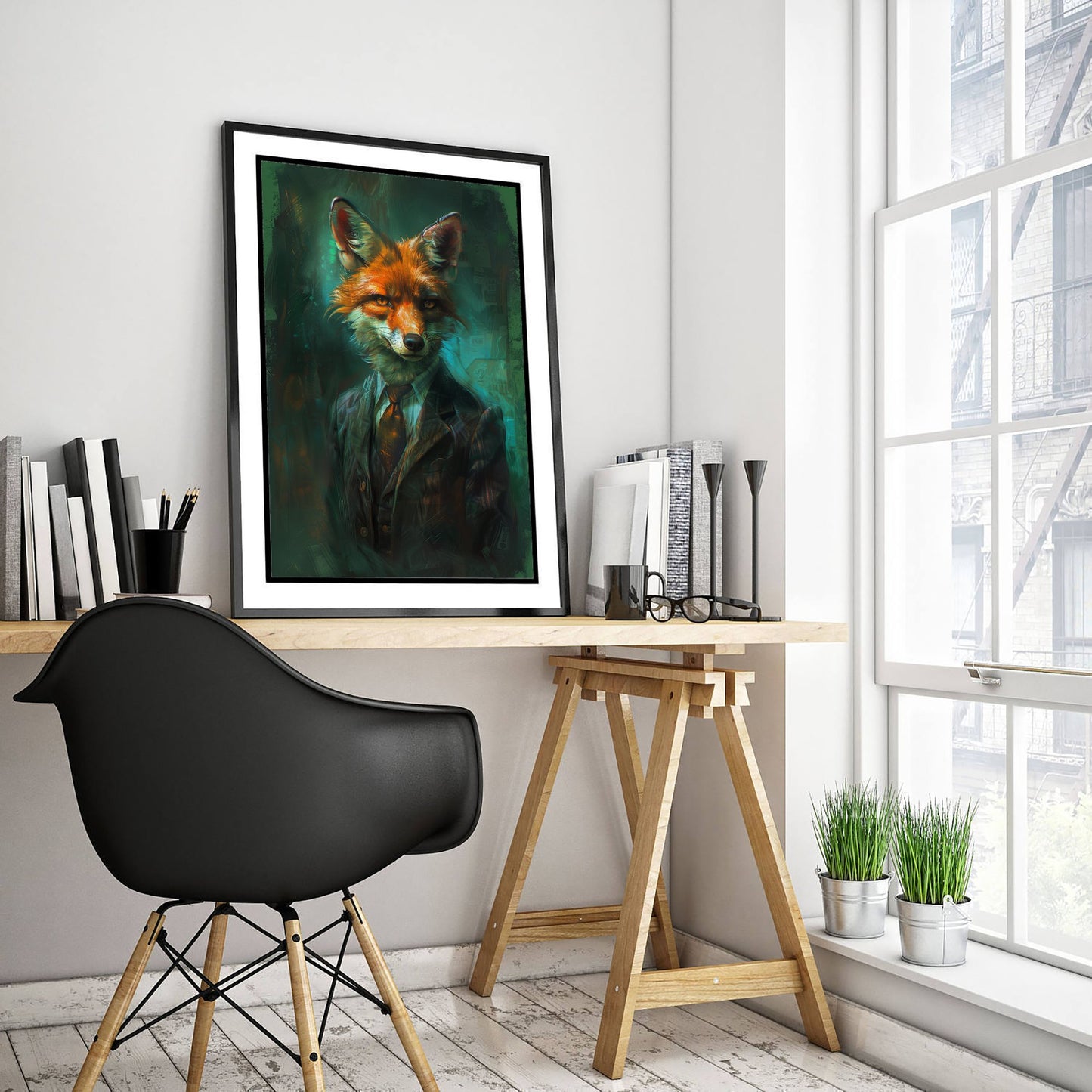 Jackal in a Suit Art Print - Whimsical Animal Portrait Poster - Quirky Jackal Painting - Dapper Gent 2/3