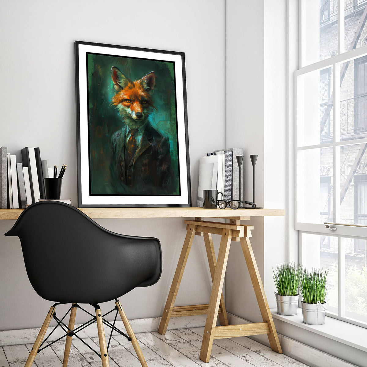 Jackal in a Suit Art Print - Whimsical Animal Portrait Poster - Quirky Jackal Painting - Dapper Gent 2/3
