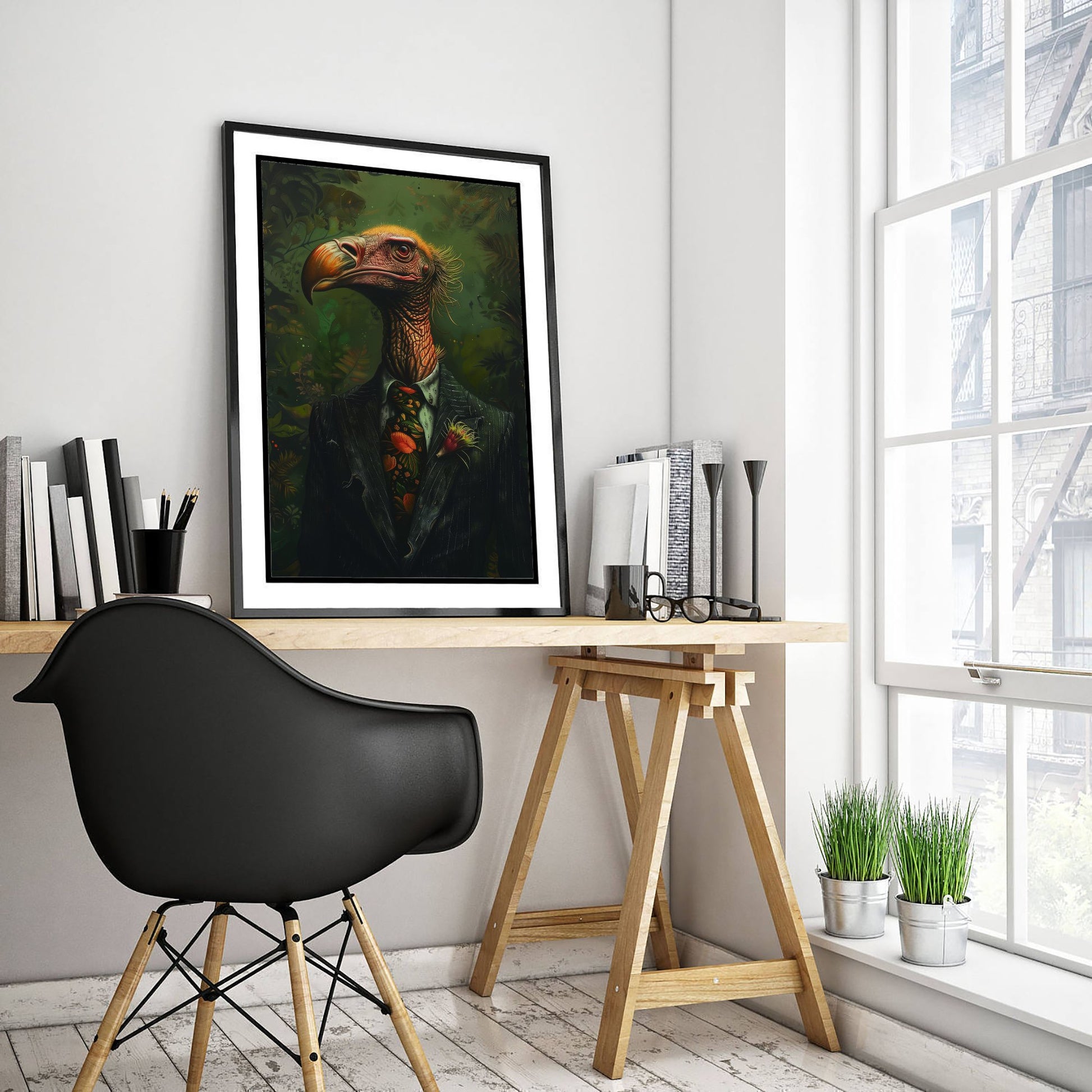 Vulture in a Suit Art Print - Whimsical Animal Portrait Poster - Quirky Vulture Painting - Dapper Gent 3/3