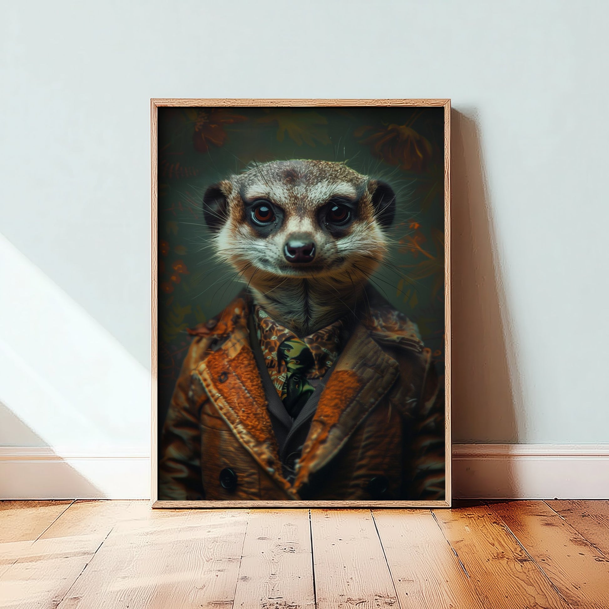 Meerkat in a Suit Art Print - Whimsical Animal Portrait Poster - Quirky Meerkat Painting - Dapper Gent 1/3