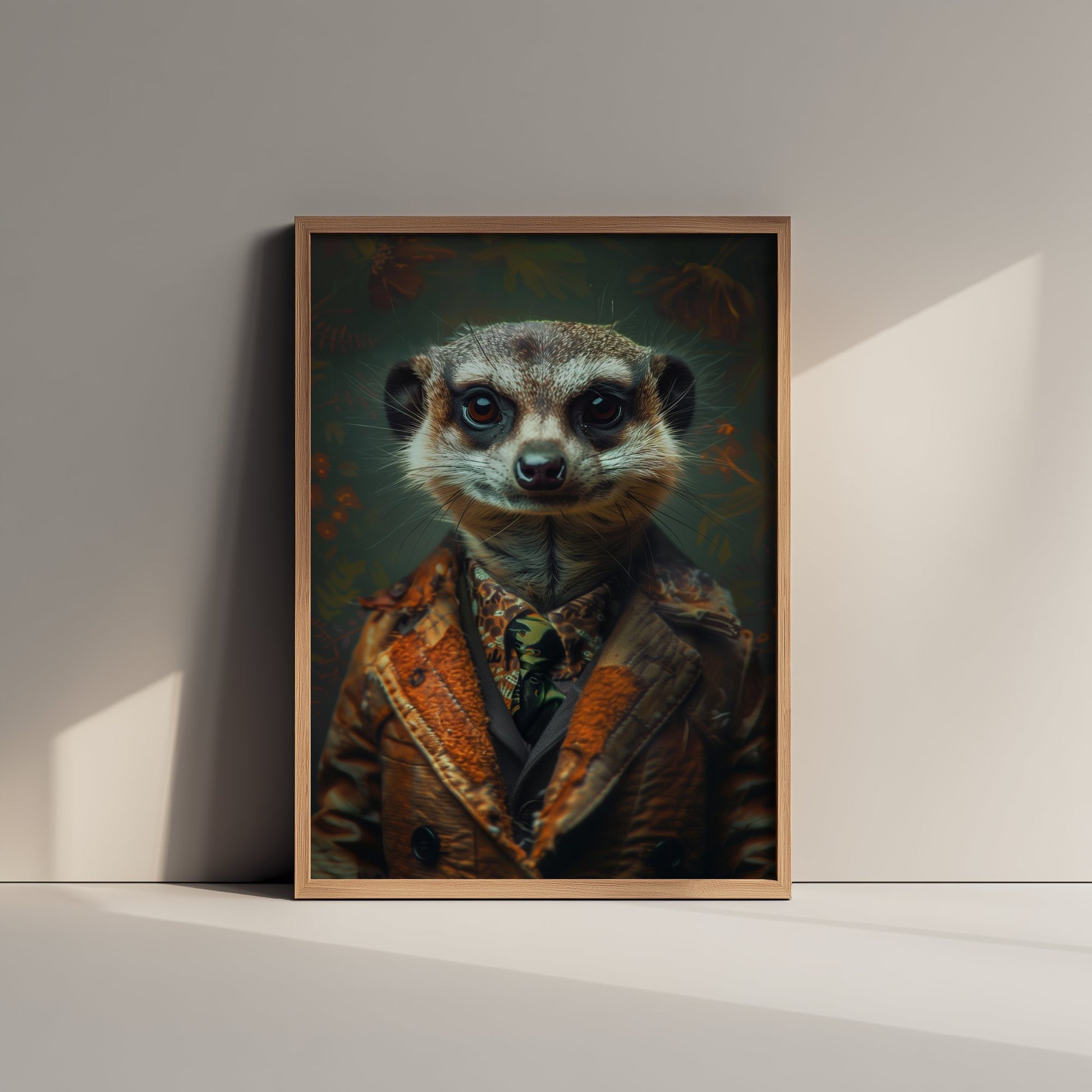 Meerkat in a Suit Art Print - Whimsical Animal Portrait Poster - Quirky Meerkat Painting - Dapper Gent 1/3