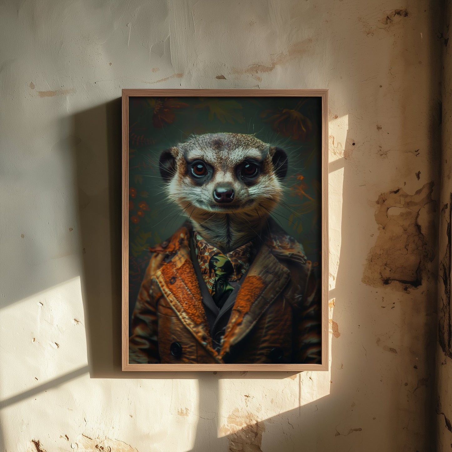 Meerkat in a Suit Art Print - Whimsical Animal Portrait Poster - Quirky Meerkat Painting - Dapper Gent 1/3