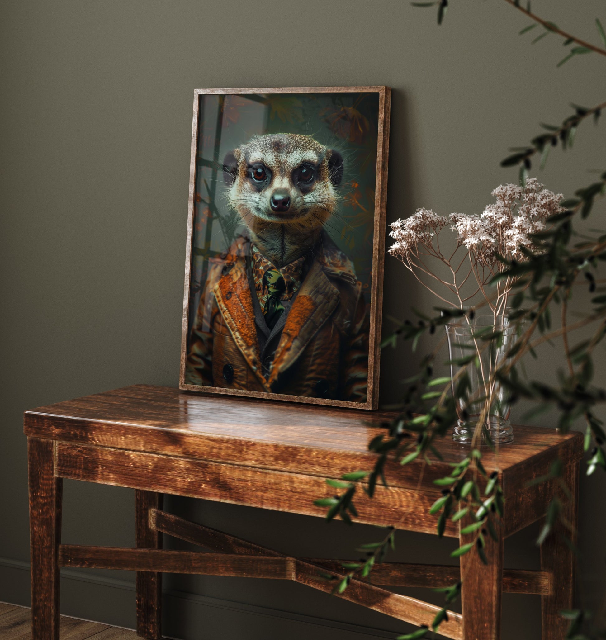 Meerkat in a Suit Art Print - Whimsical Animal Portrait Poster - Quirky Meerkat Painting - Dapper Gent 1/3
