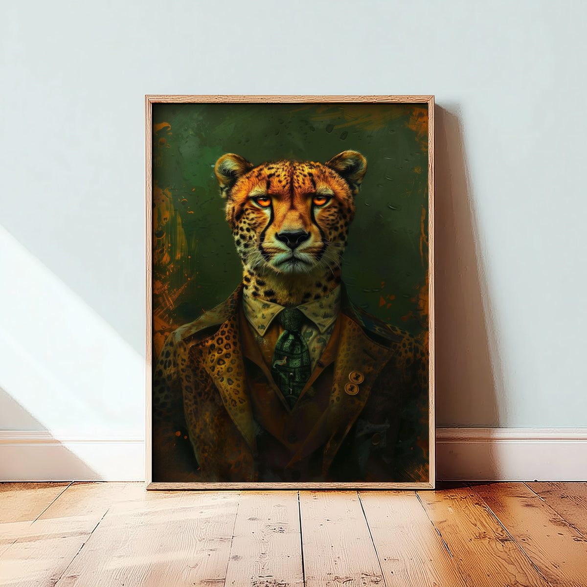 Cheetah in a Suit Art Print - Whimsical Animal Portrait Poster - Quirky Cheetah Painting - Dapper Gent 2/3