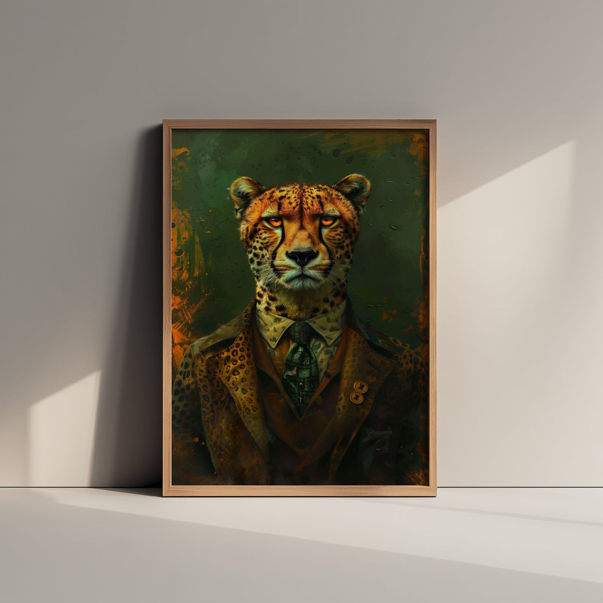 Cheetah in a Suit Art Print - Whimsical Animal Portrait Poster - Quirky Cheetah Painting - Dapper Gent 2/3