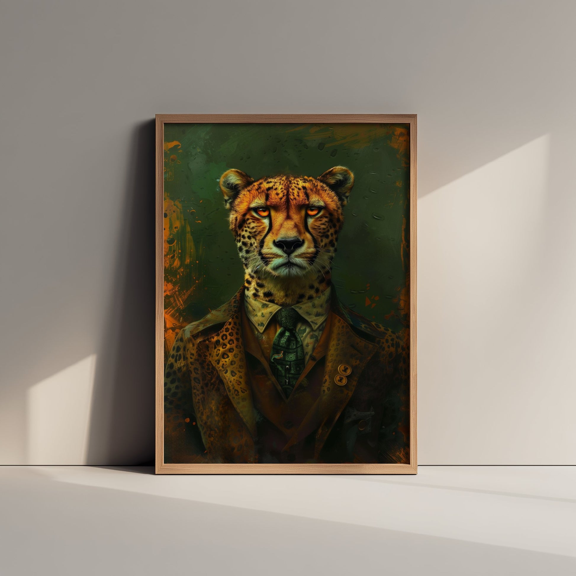 Cheetah in a Suit Art Print - Whimsical Animal Portrait Poster - Quirky Cheetah Painting - Dapper Gent 2/3