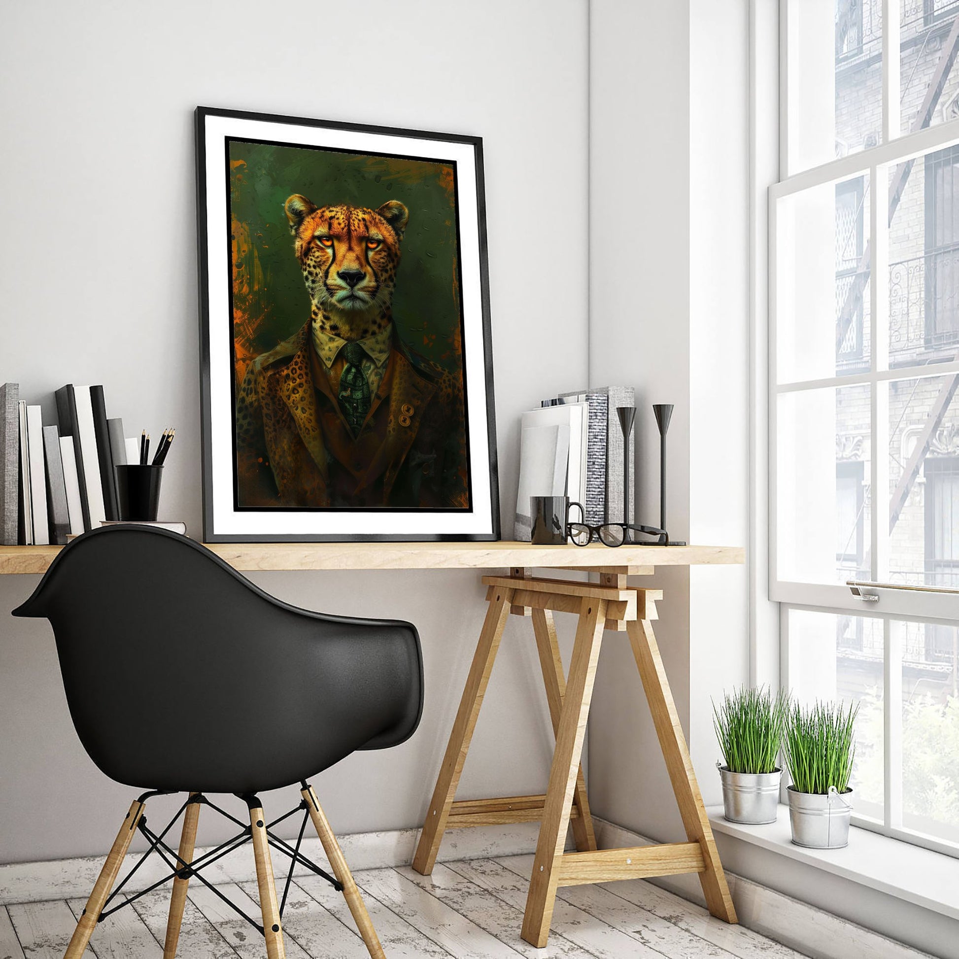Cheetah in a Suit Art Print - Whimsical Animal Portrait Poster - Quirky Cheetah Painting - Dapper Gent 2/3