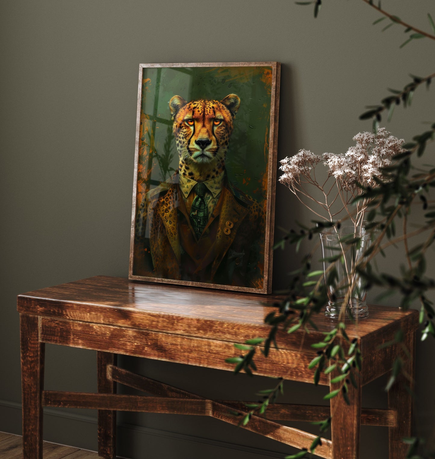 Cheetah in a Suit Art Print - Whimsical Animal Portrait Poster - Quirky Cheetah Painting - Dapper Gent 2/3