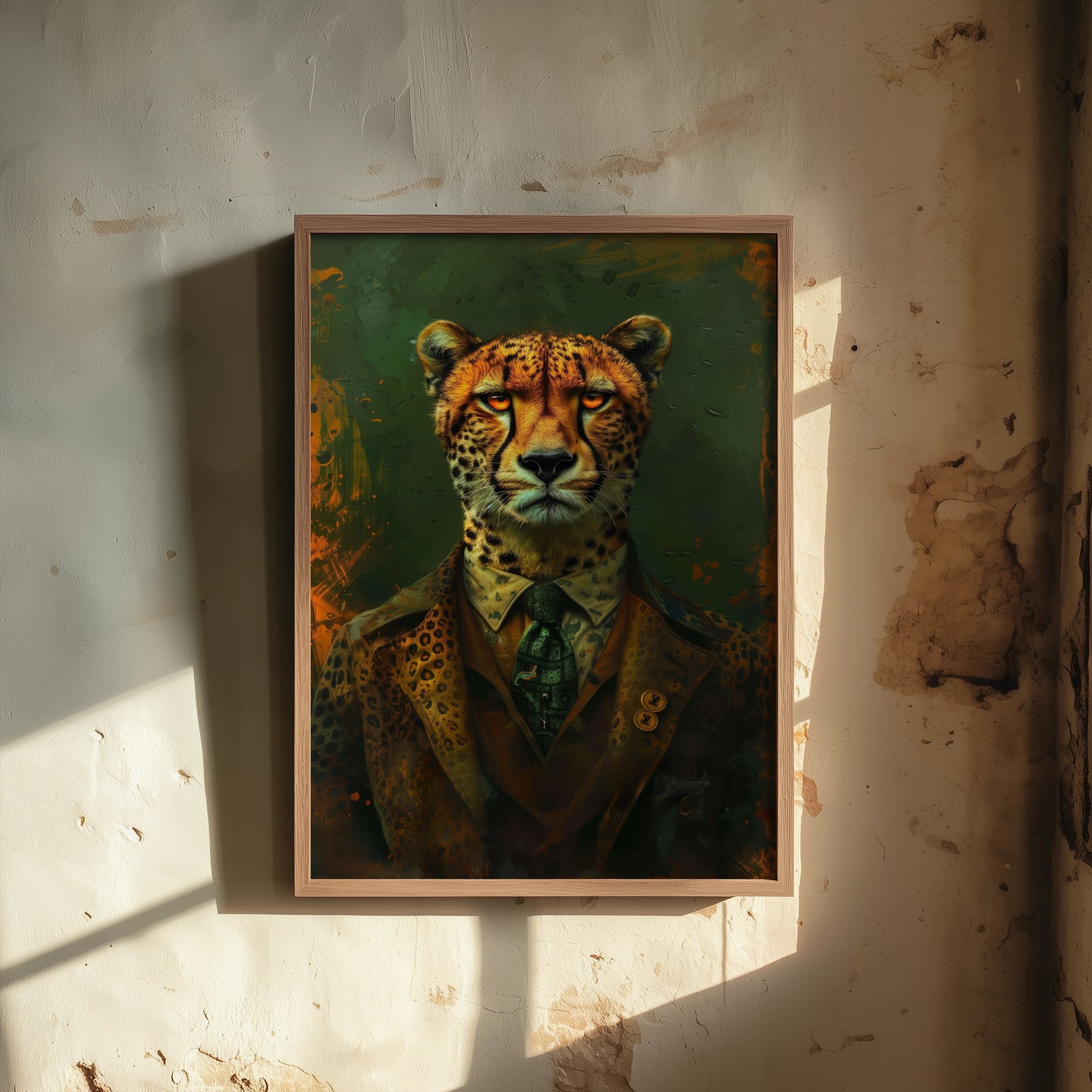 Cheetah in a Suit Art Print - Whimsical Animal Portrait Poster - Quirky Cheetah Painting - Dapper Gent 2/3