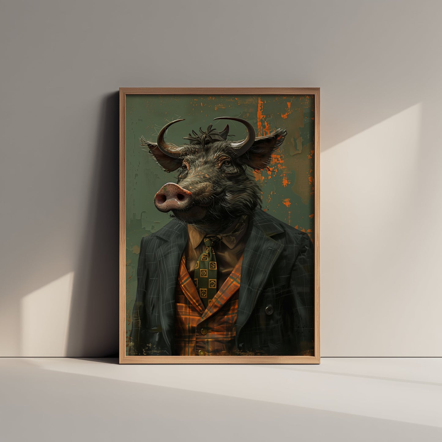 Warthog in a Suit Art Print - Whimsical Animal Portrait Poster - Quirky Warthog Painting - Dapper Gent 3/3
