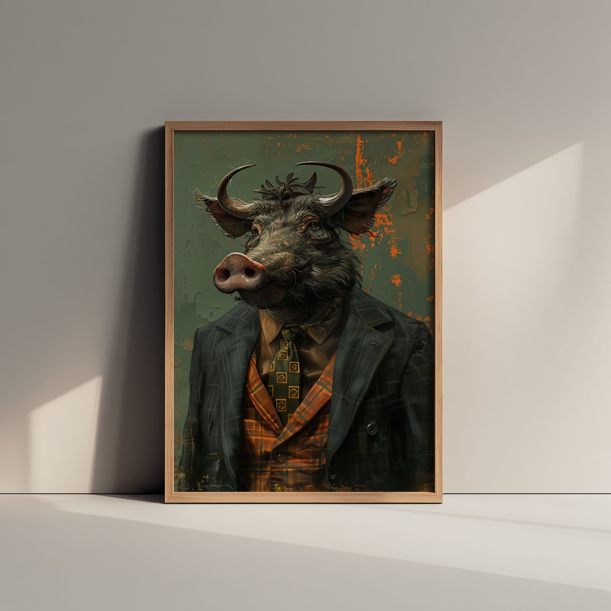 Warthog in a Suit Art Print - Whimsical Animal Portrait Poster - Quirky Warthog Painting - Dapper Gent 3/3