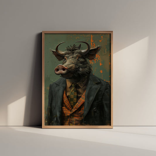 Warthog in a Suit Art Print - Whimsical Animal Portrait Poster - Quirky Warthog Painting - Dapper Gent 3/3