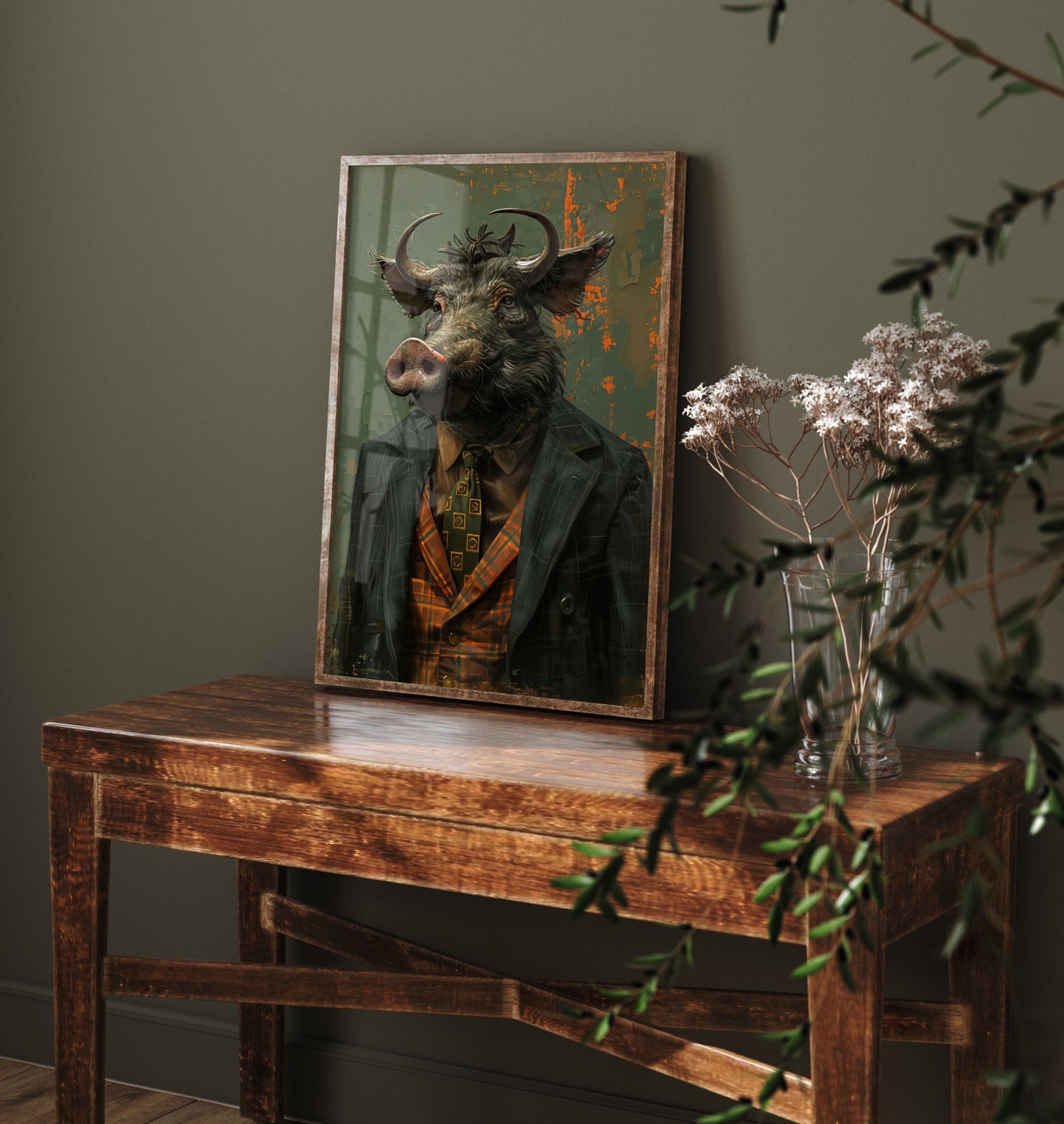 Warthog in a Suit Art Print - Whimsical Animal Portrait Poster - Quirky Warthog Painting - Dapper Gent 3/3
