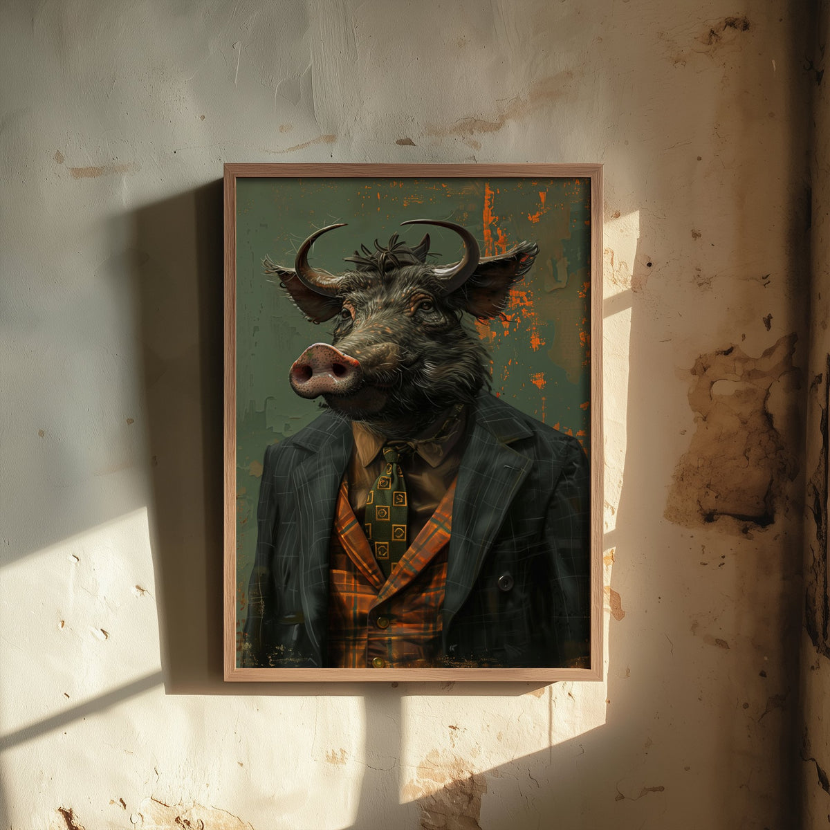 Warthog in a Suit Art Print - Whimsical Animal Portrait Poster - Quirky Warthog Painting - Dapper Gent 3/3