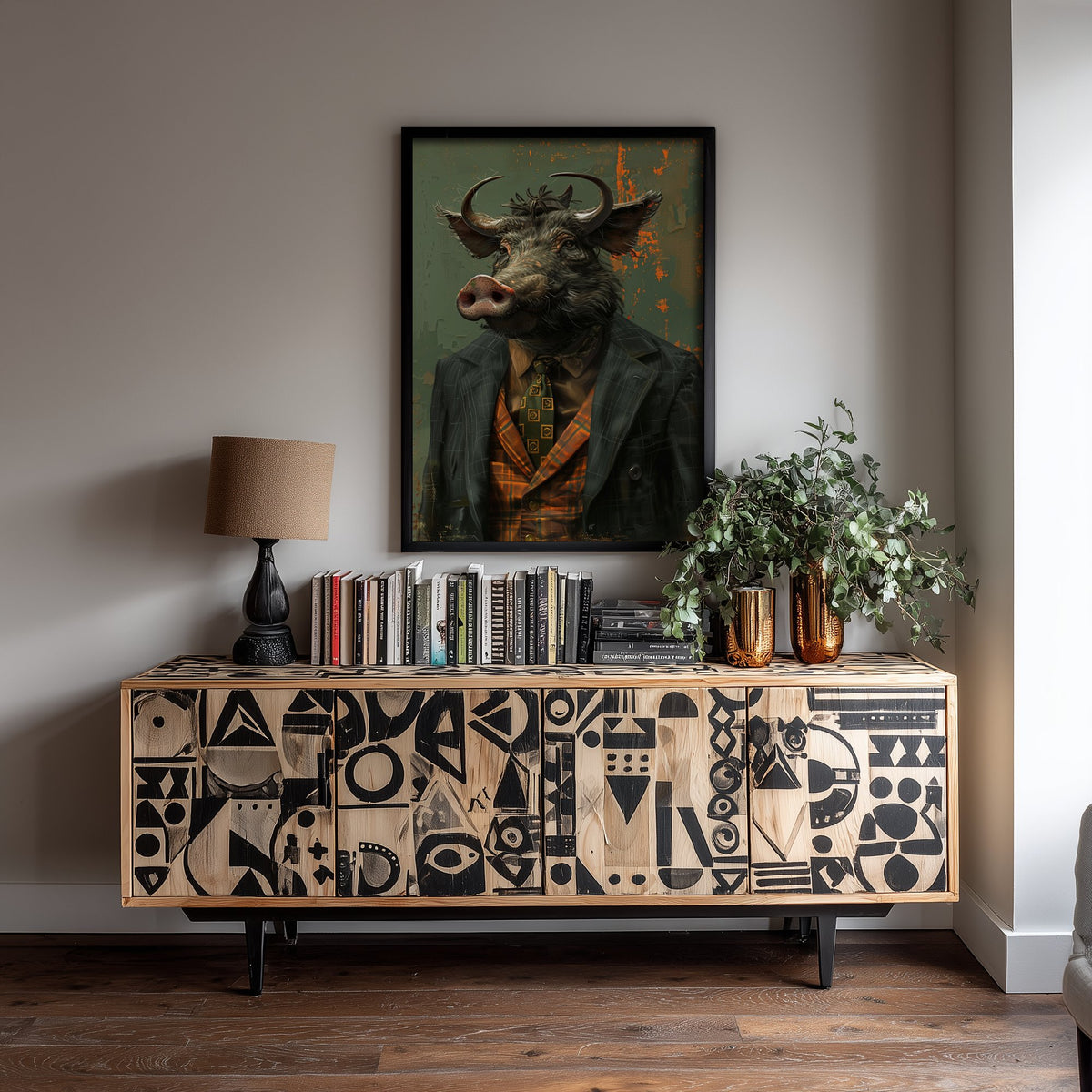 Warthog in a Suit Art Print - Whimsical Animal Portrait Poster - Quirky Warthog Painting - Dapper Gent 3/3