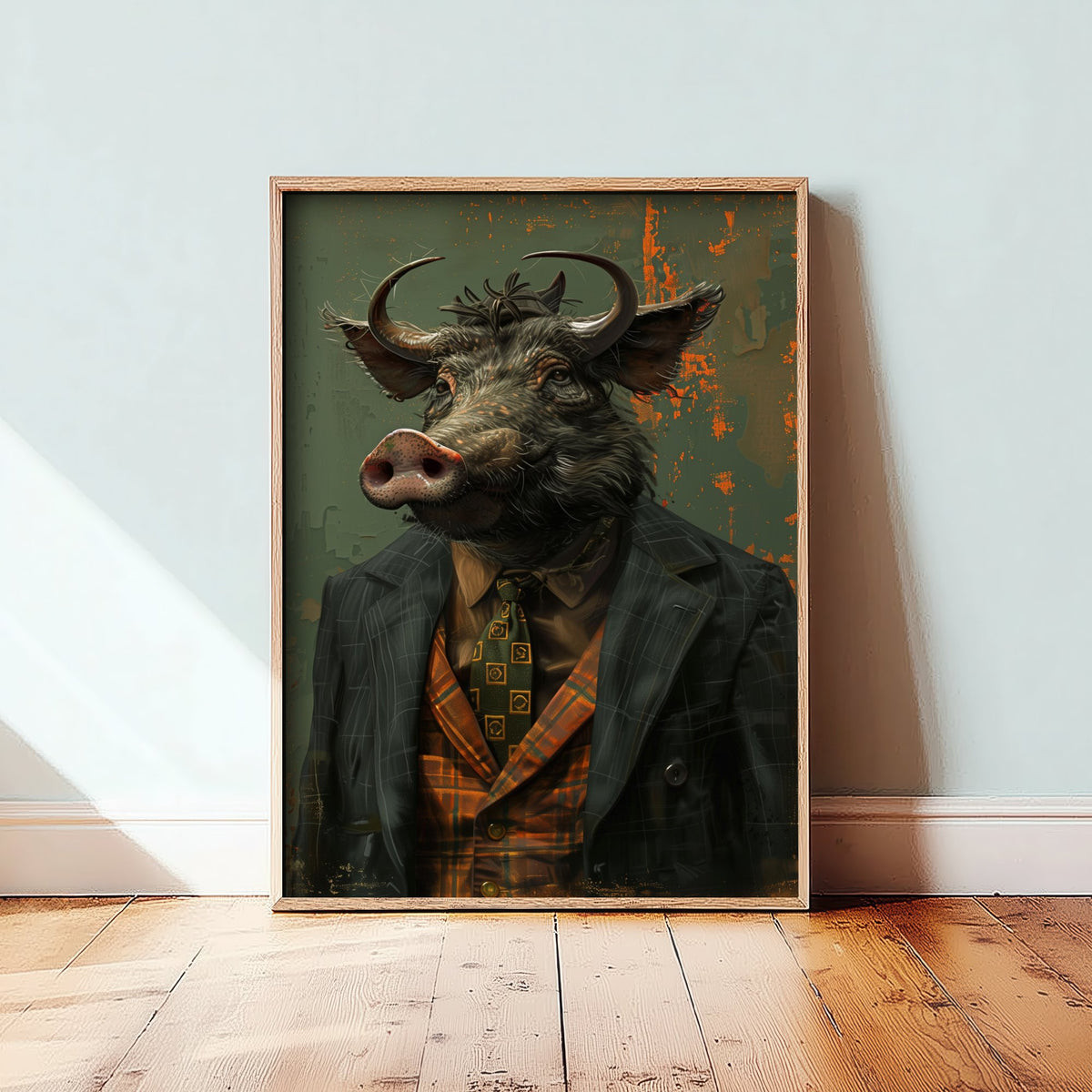 Warthog in a Suit Art Print - Whimsical Animal Portrait Poster - Quirky Warthog Painting - Dapper Gent 3/3
