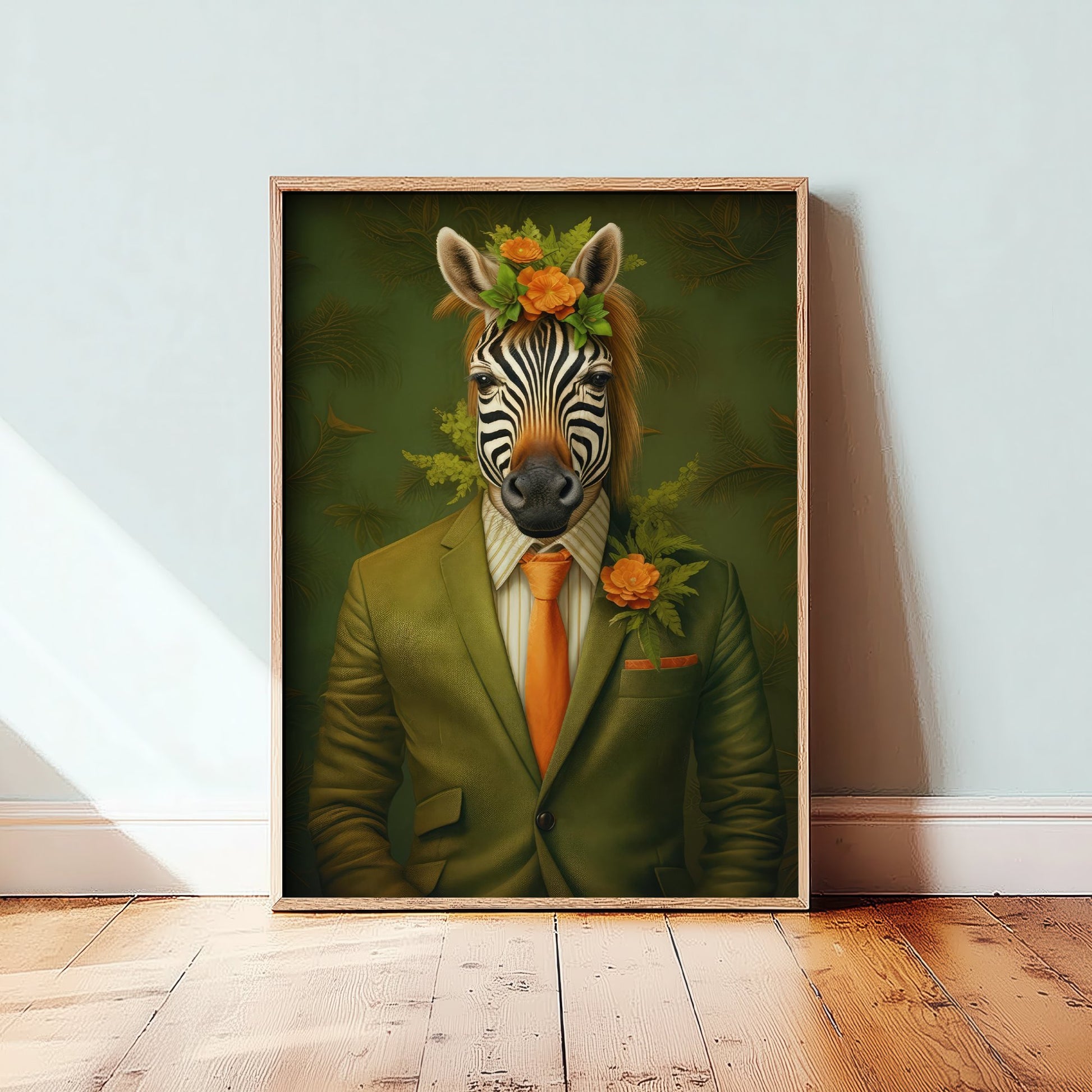 Zebra in a Suit Art Print - Dapper Animal Portrait Poster - Whimsical Illustration - Quirky Wall Art 1/3