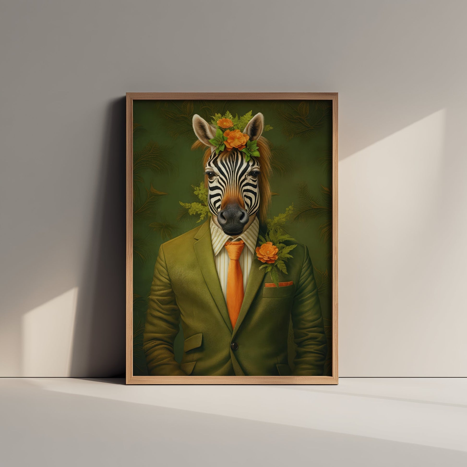 Zebra in a Suit Art Print - Dapper Animal Portrait Poster - Whimsical Illustration - Quirky Wall Art 1/3