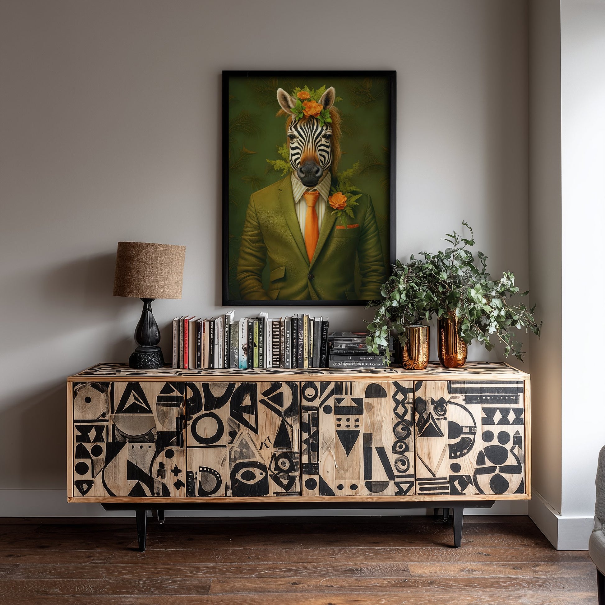 Zebra in a Suit Art Print - Dapper Animal Portrait Poster - Whimsical Illustration - Quirky Wall Art 1/3