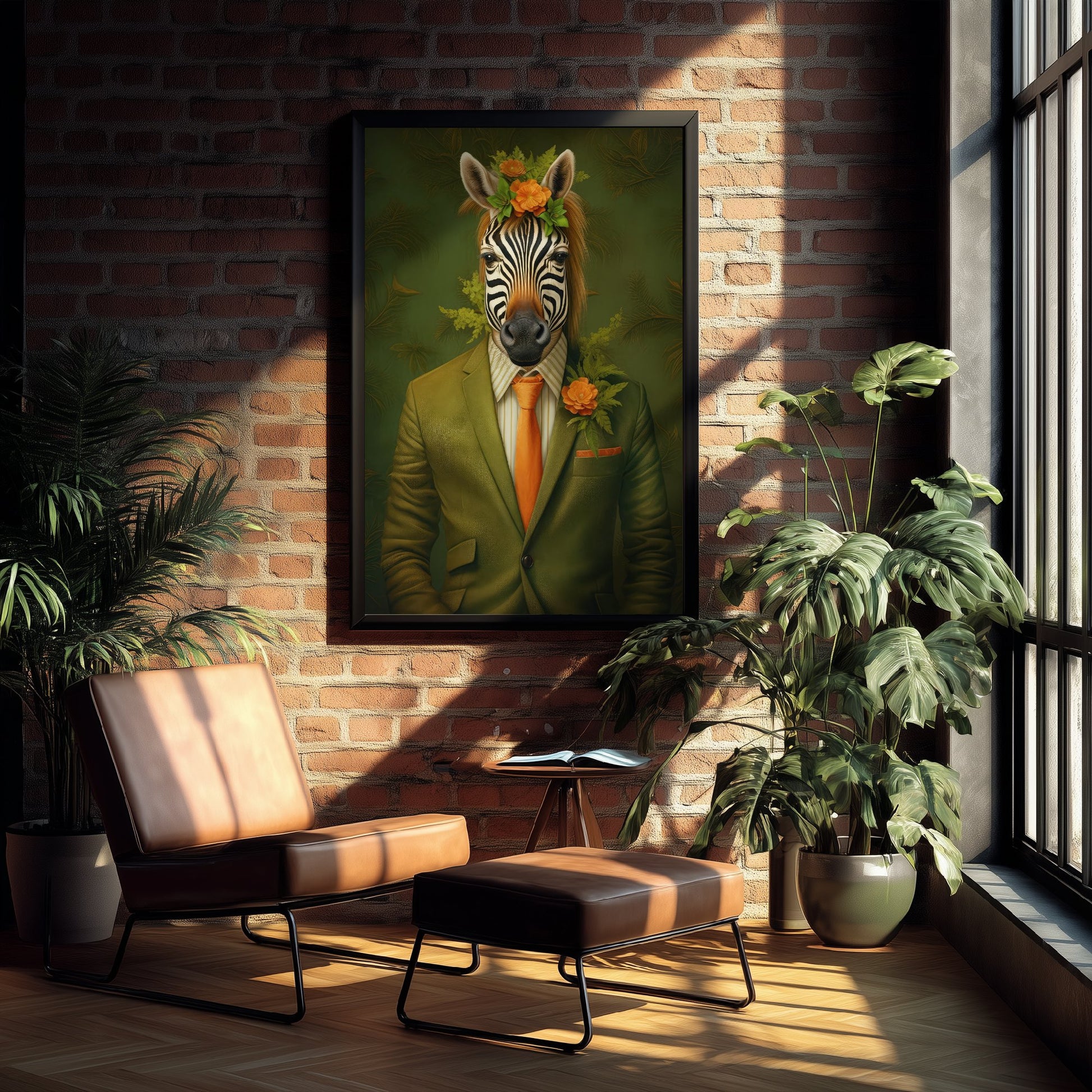 Zebra in a Suit Art Print - Dapper Animal Portrait Poster - Whimsical Illustration - Quirky Wall Art 1/3