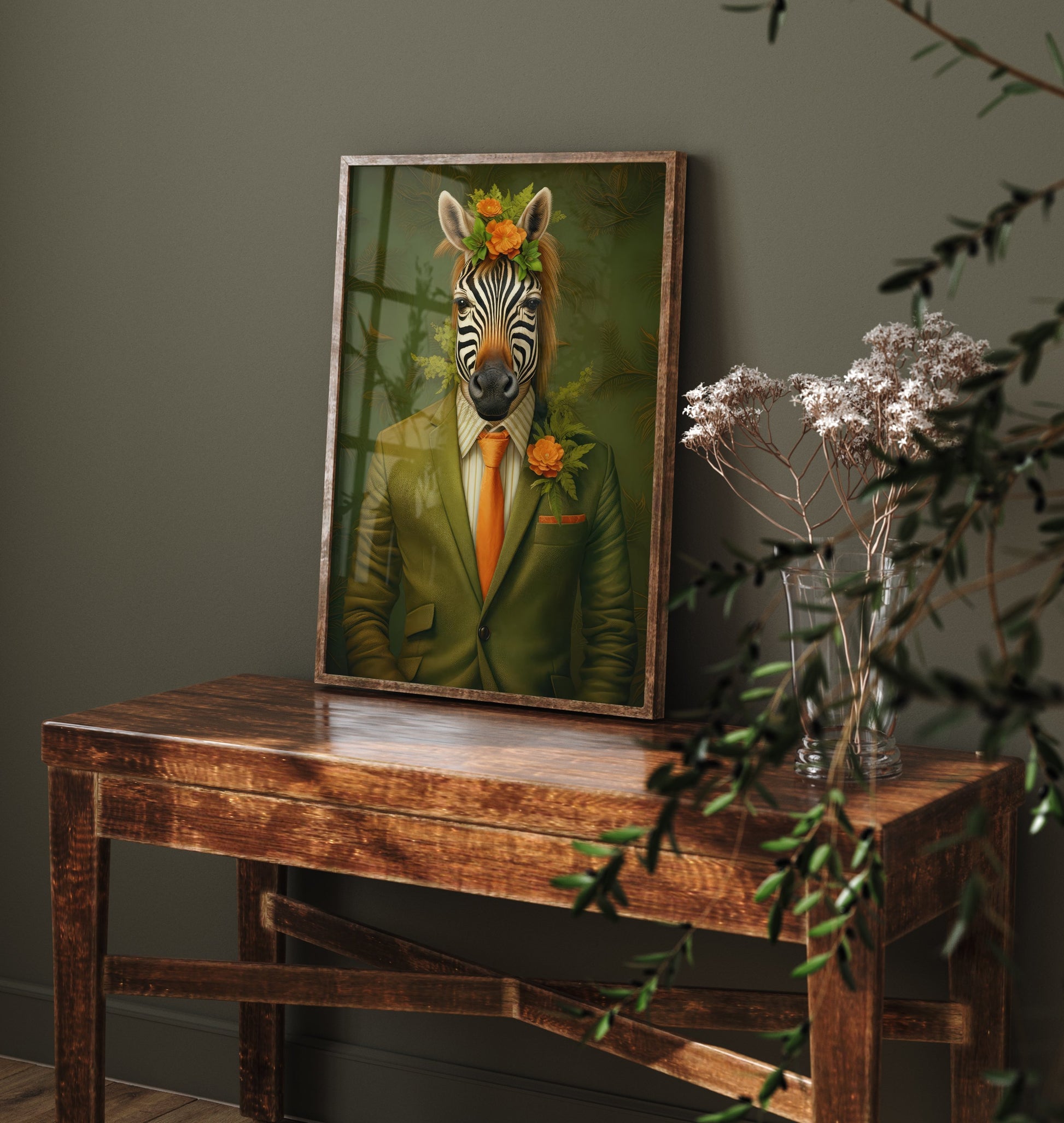 Zebra in a Suit Art Print - Dapper Animal Portrait Poster - Whimsical Illustration - Quirky Wall Art 1/3