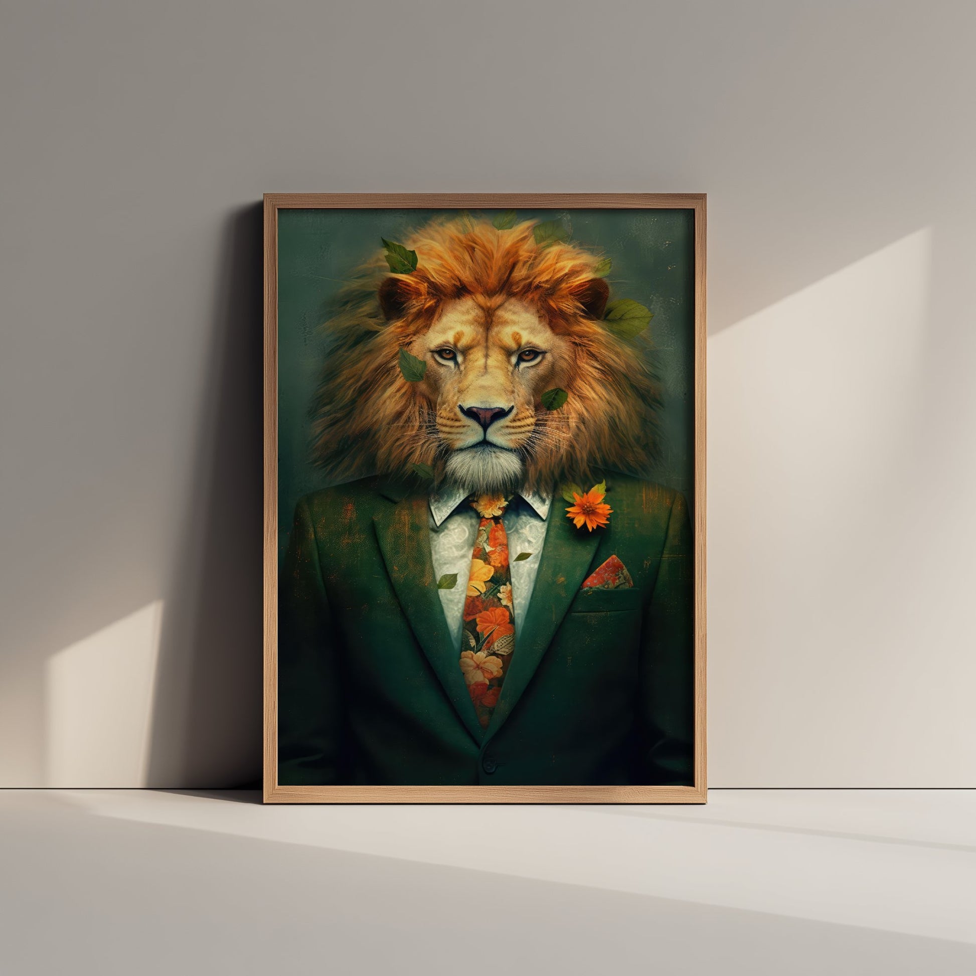 Lion in a Suit Art Print - Dapper Animal Portrait Poster - Whimsical Illustration - Quirky Wall Art 2/3