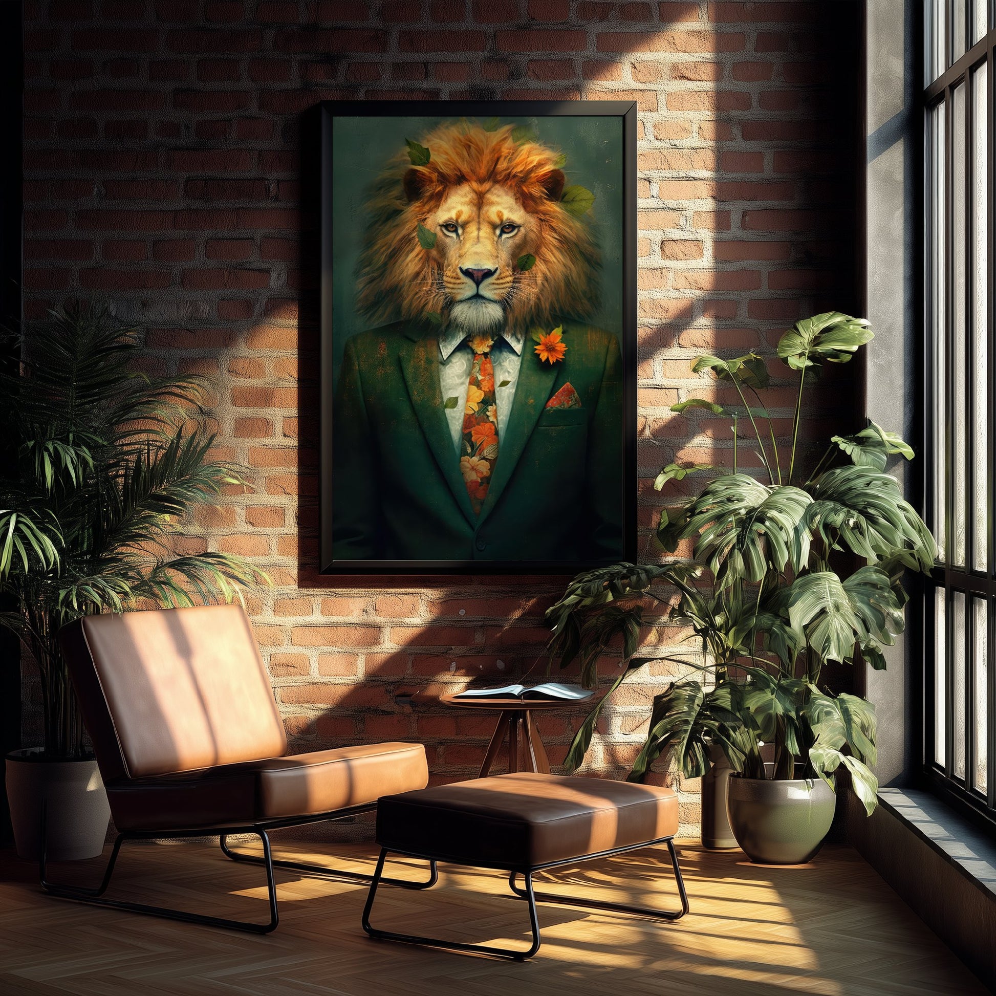 Lion in a Suit Art Print - Dapper Animal Portrait Poster - Whimsical Illustration - Quirky Wall Art 2/3