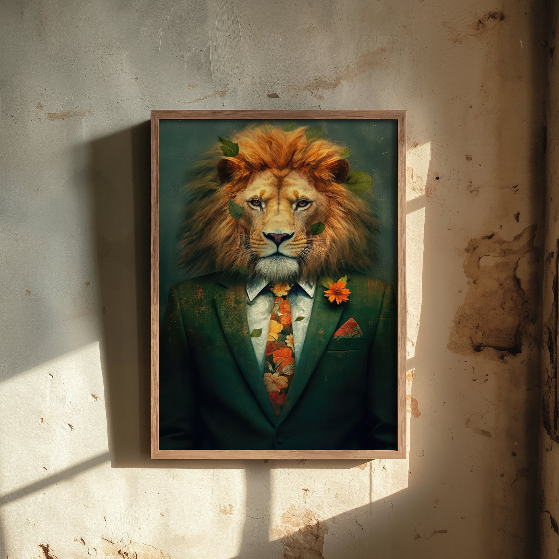 Lion in a Suit Art Print - Dapper Animal Portrait Poster - Whimsical Illustration - Quirky Wall Art 2/3