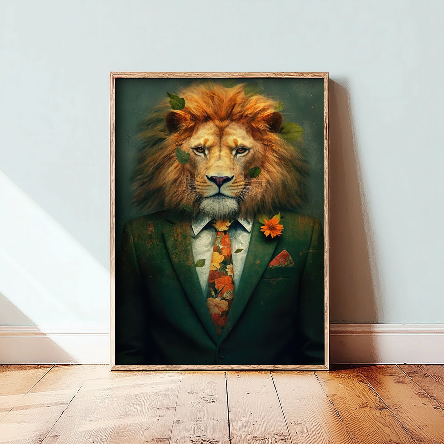 Lion in a Suit Art Print - Dapper Animal Portrait Poster - Whimsical Illustration - Quirky Wall Art 2/3