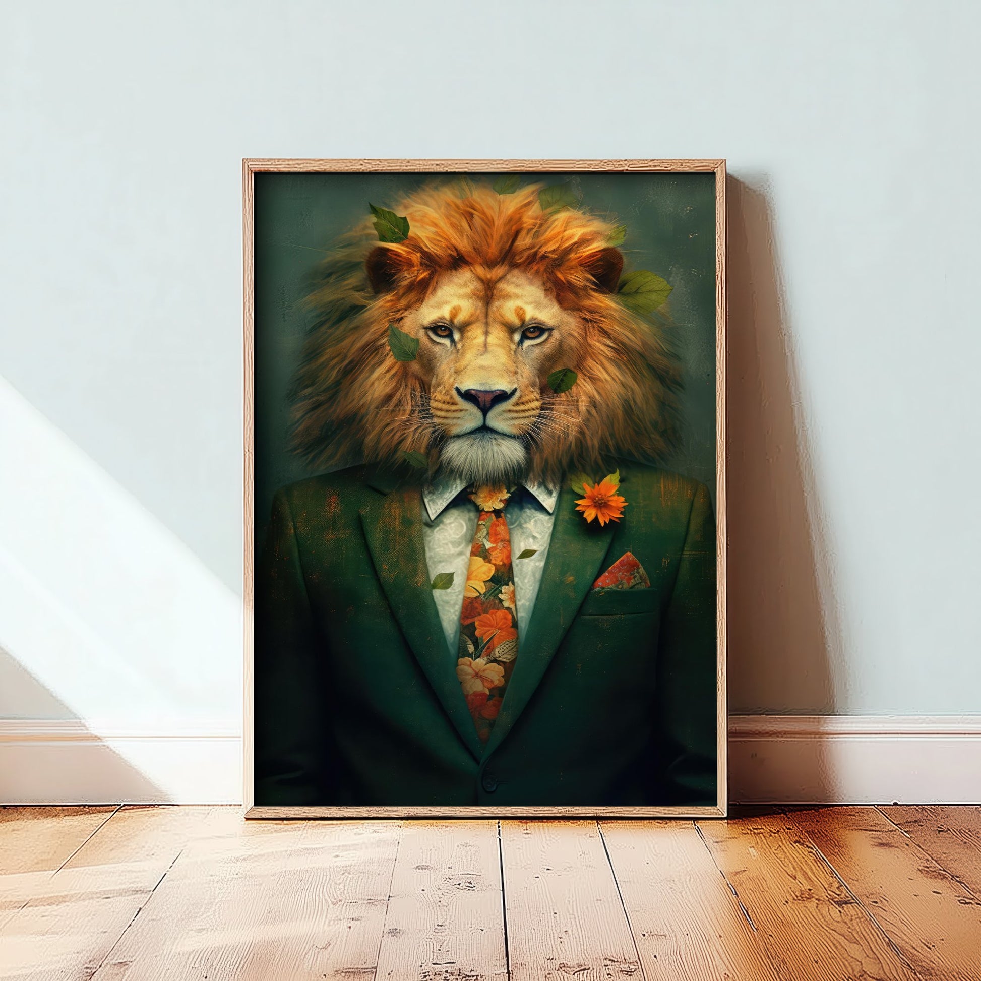 Lion in a Suit Art Print - Dapper Animal Portrait Poster - Whimsical Illustration - Quirky Wall Art 2/3