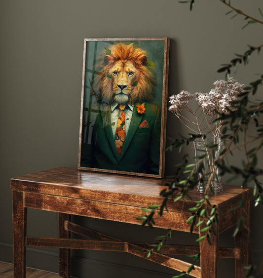 Lion in a Suit Art Print - Dapper Animal Portrait Poster - Whimsical Illustration - Quirky Wall Art 2/3