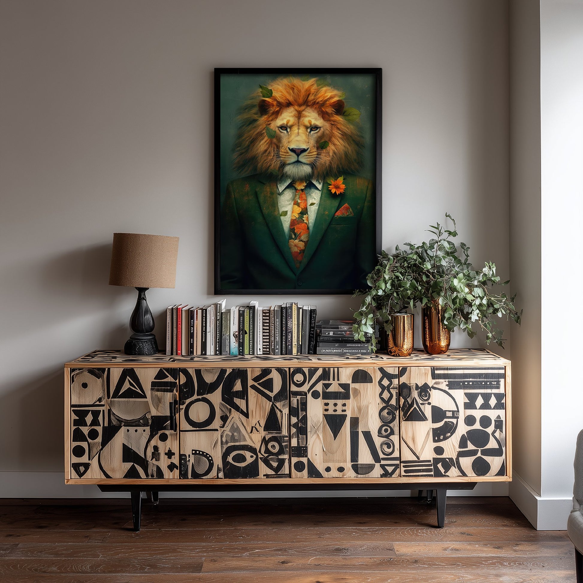 Lion in a Suit Art Print - Dapper Animal Portrait Poster - Whimsical Illustration - Quirky Wall Art 2/3