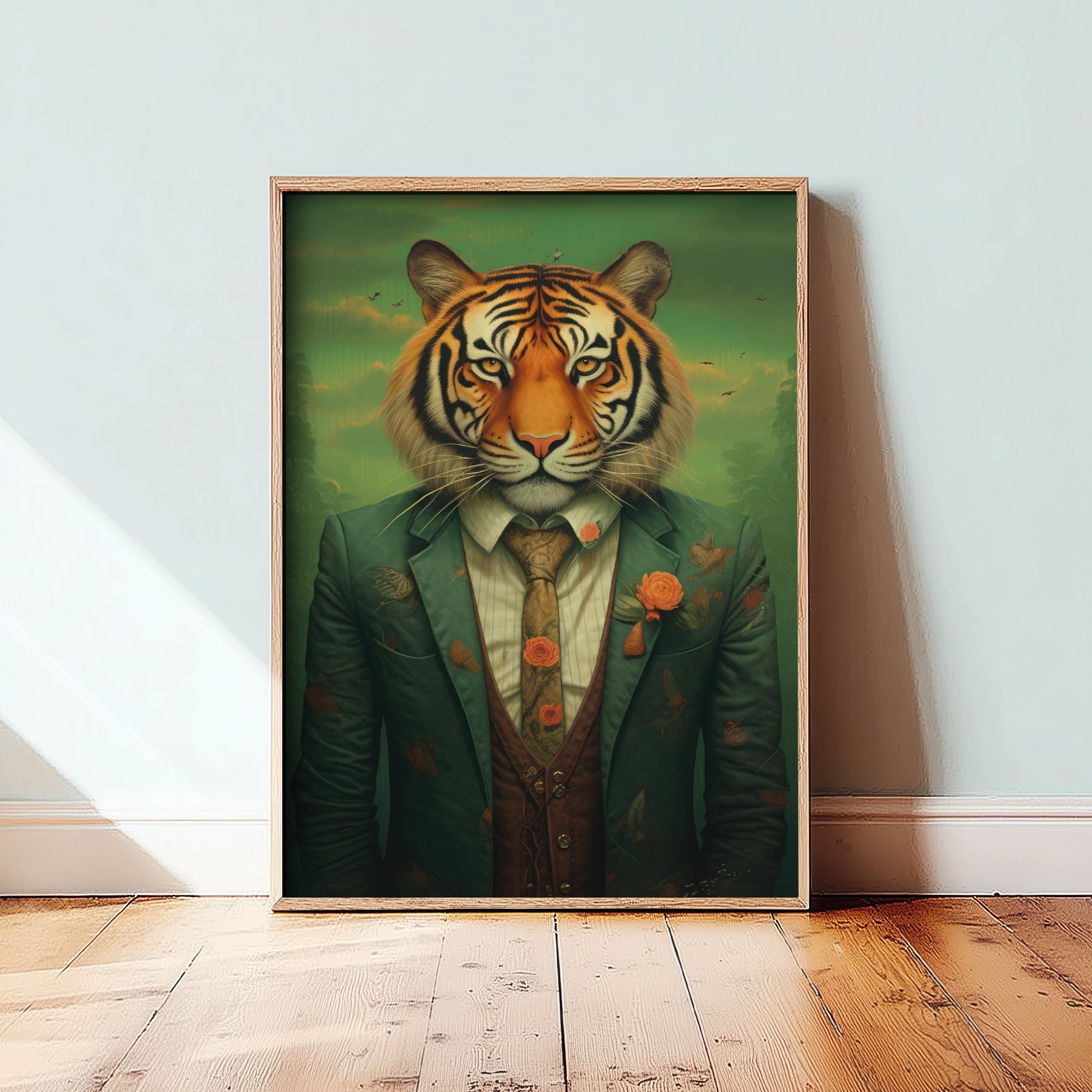 Tiger in a Suit Art Print - Dapper Animal Portrait Poster - Whimsical Illustration - Quirky Wall Art 3/3
