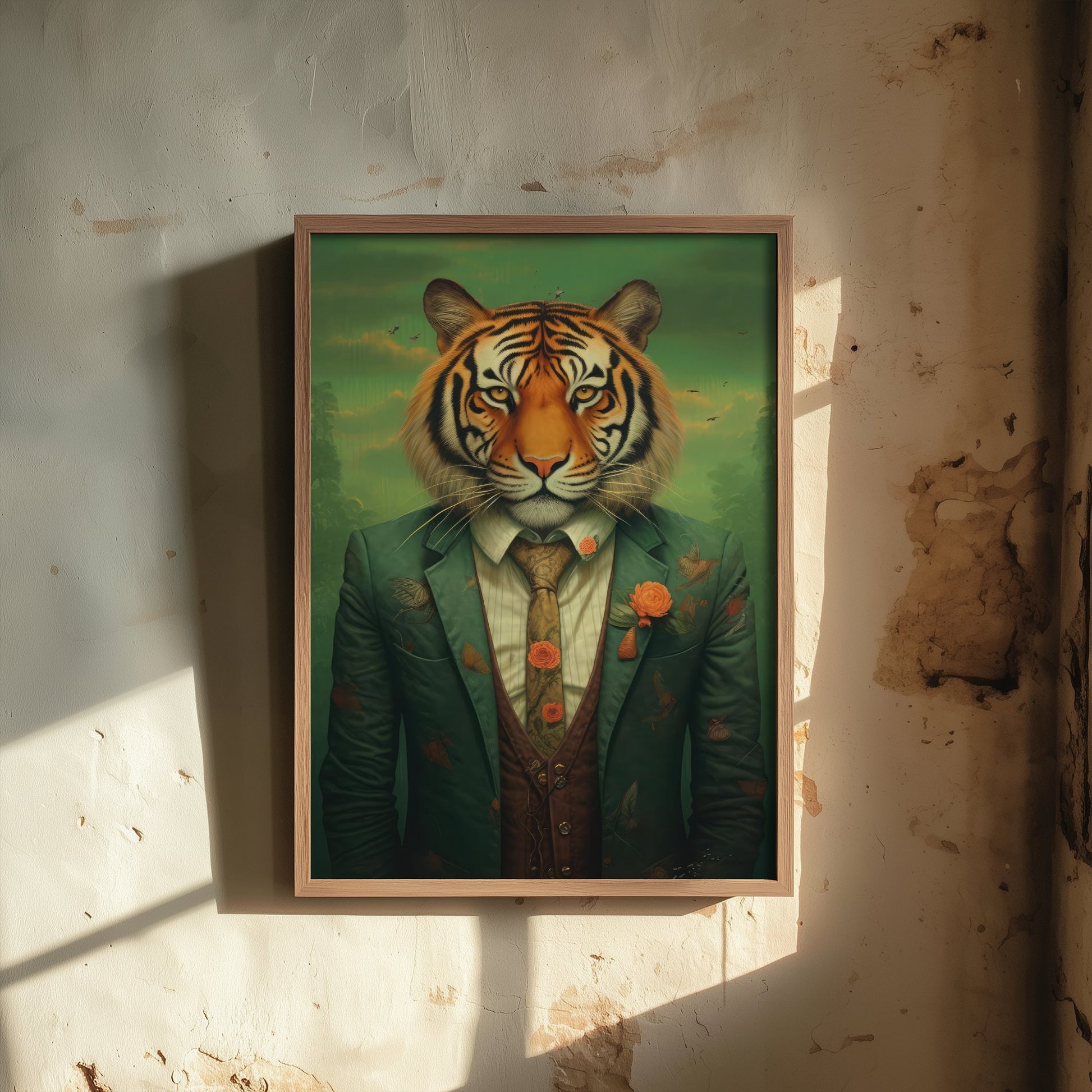 Tiger in a Suit Art Print - Dapper Animal Portrait Poster - Whimsical Illustration - Quirky Wall Art 3/3