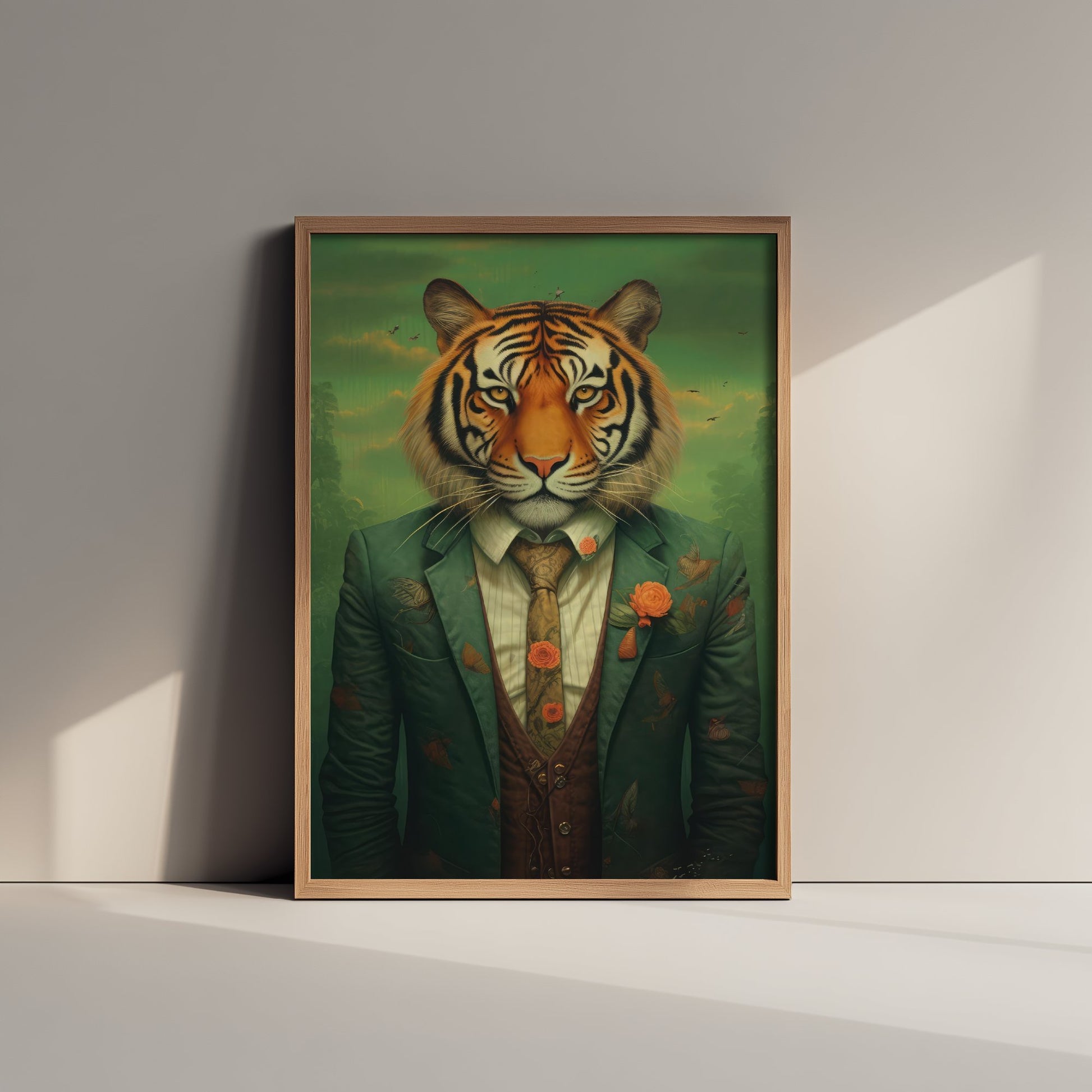 Tiger in a Suit Art Print - Dapper Animal Portrait Poster - Whimsical Illustration - Quirky Wall Art 3/3