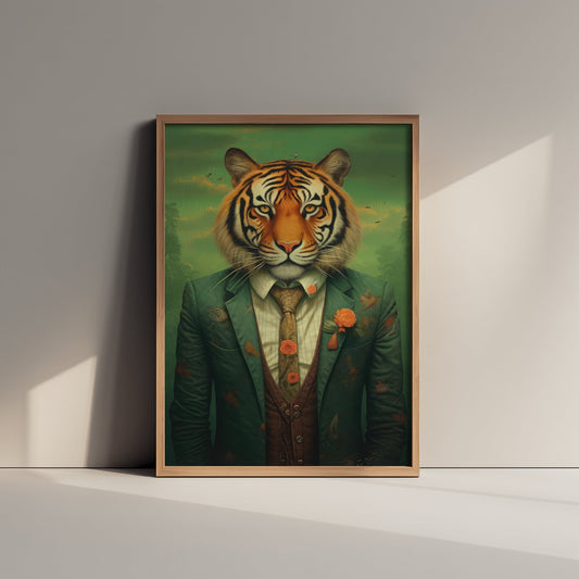 Tiger in a Suit Art Print - Dapper Animal Portrait Poster - Whimsical Illustration - Quirky Wall Art 3/3