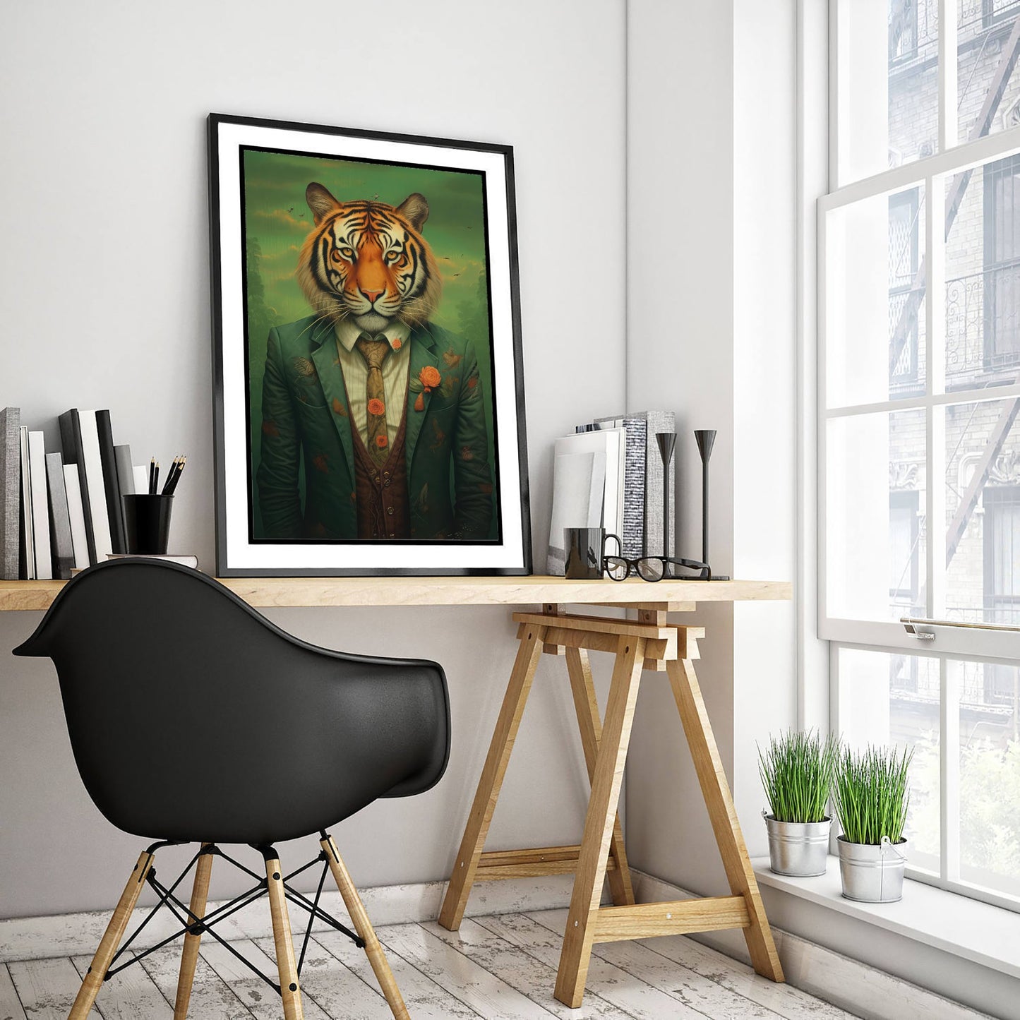 Tiger in a Suit Art Print - Dapper Animal Portrait Poster - Whimsical Illustration - Quirky Wall Art 3/3