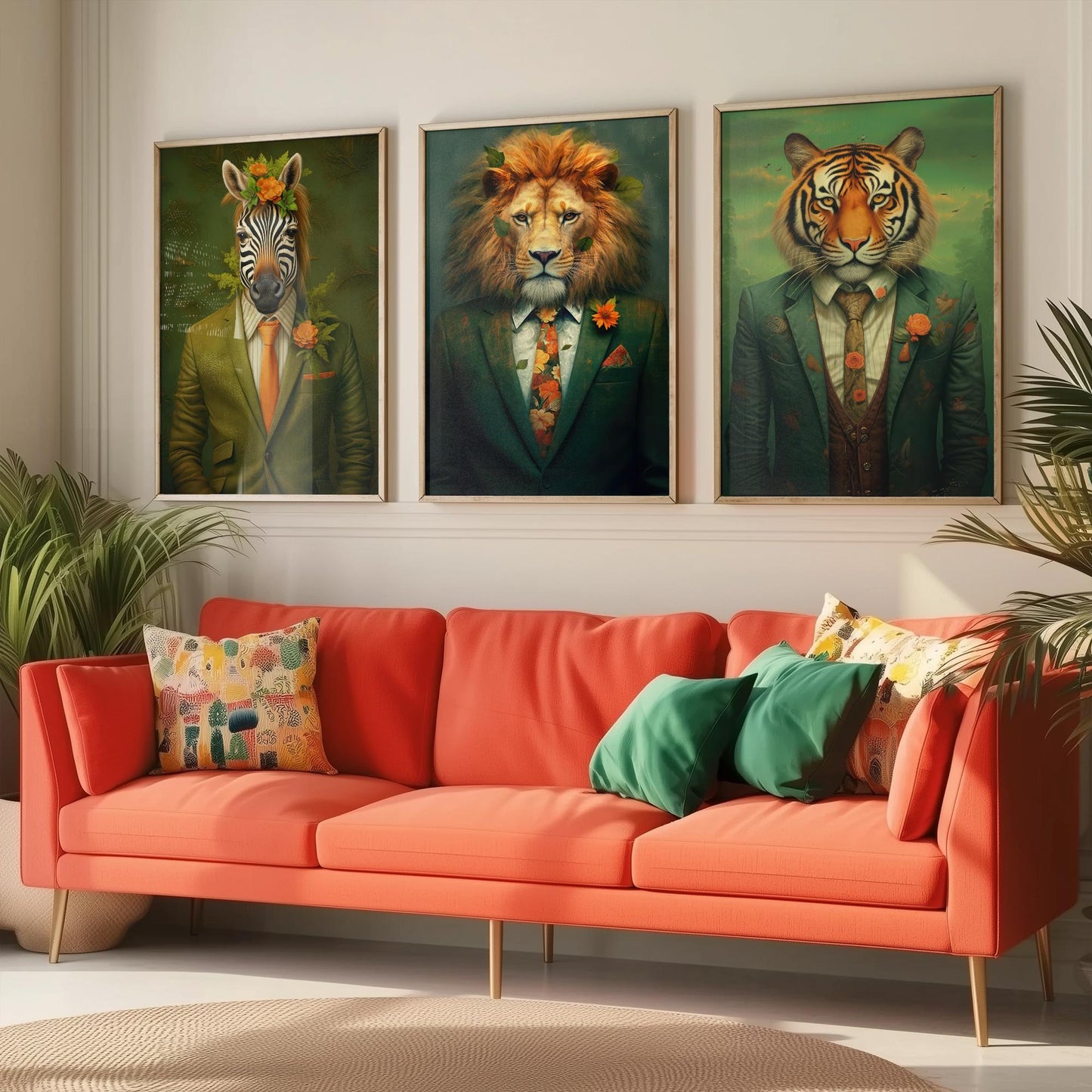 Animals in Suits Set of Three Art Prints - Zebra, Lion, Tiger Paintings - Whimsical Poster Wall Art Gift Giclee Portrait Decor