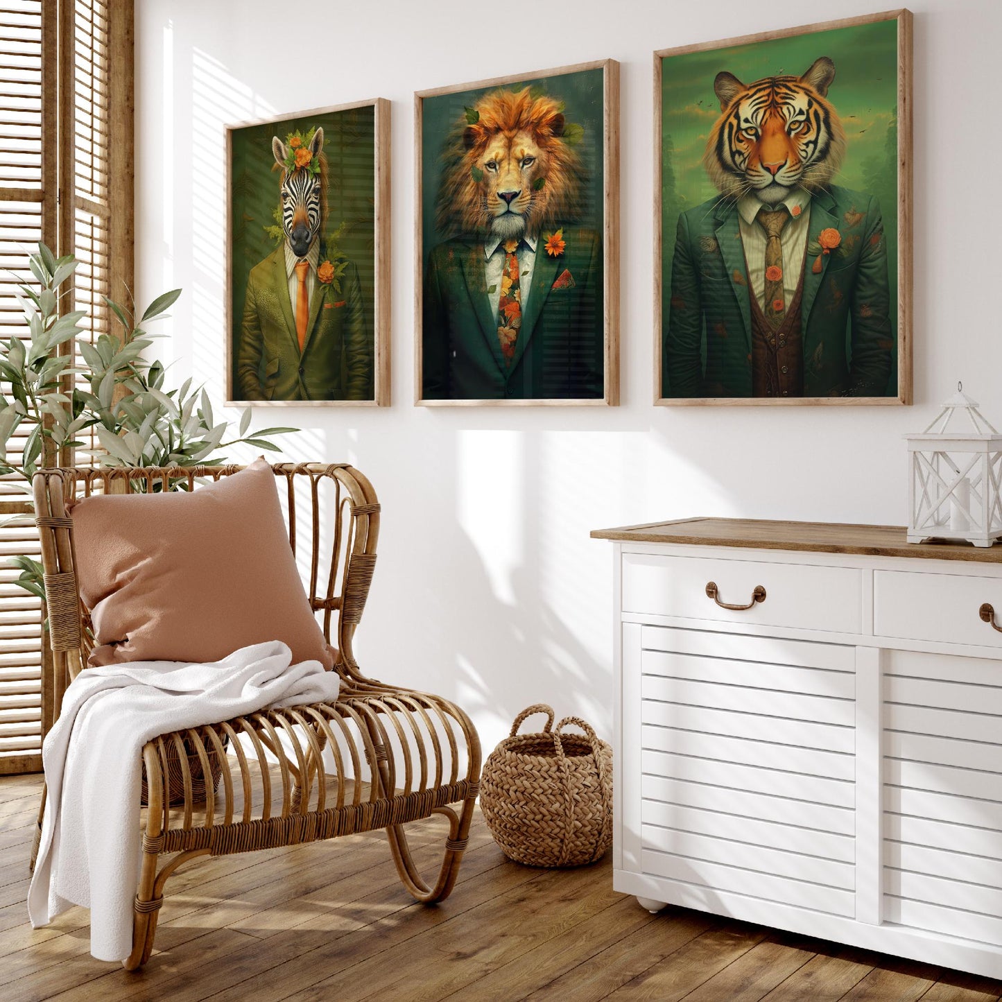 Animals in Suits Set of Three Art Prints - Zebra, Lion, Tiger Paintings - Whimsical Poster Wall Art Gift Giclee Portrait Decor