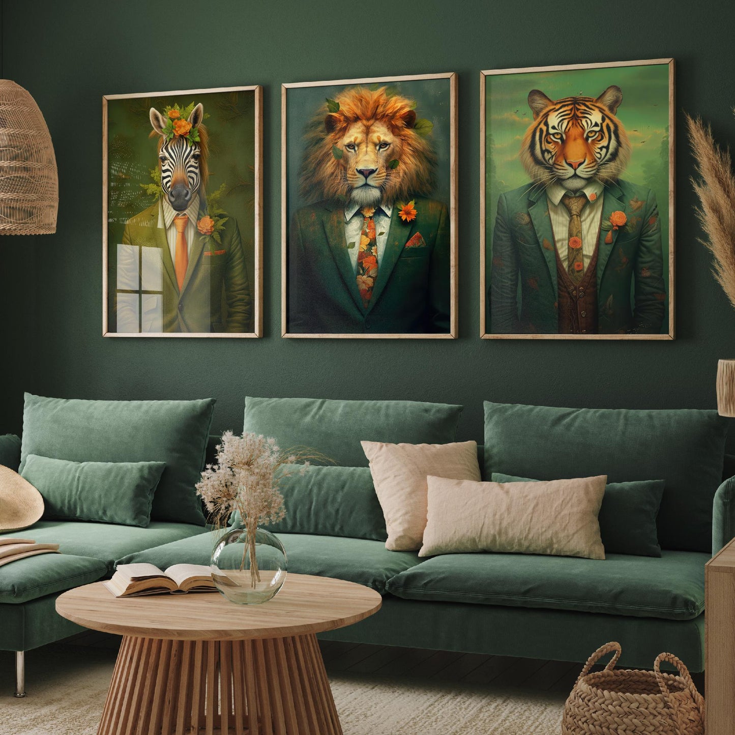 Animals in Suits Set of Three Art Prints - Zebra, Lion, Tiger Paintings - Whimsical Poster Wall Art Gift Giclee Portrait Decor