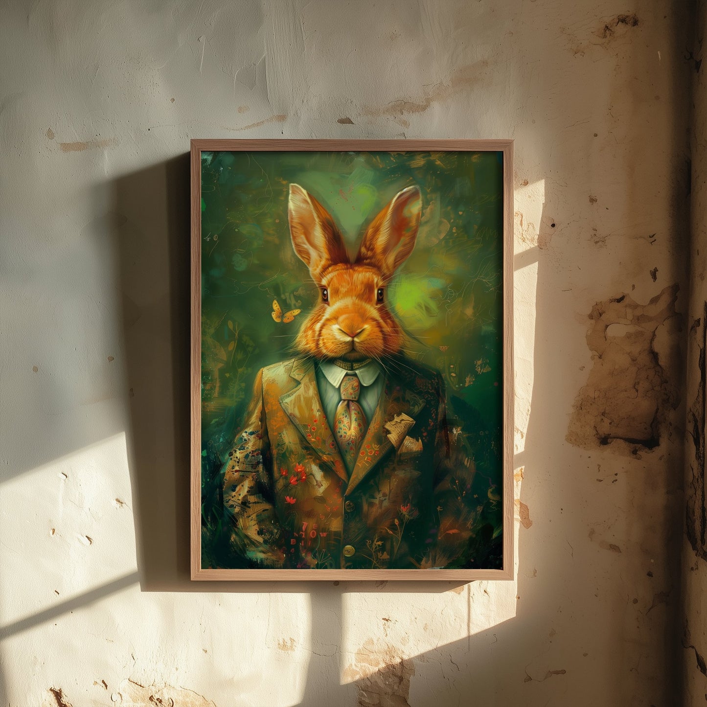 Rabbit in a Suit Art Print - Whimsical Animal Portrait Poster - Quirky Rabbit Painting - Dapper Gent 1/3