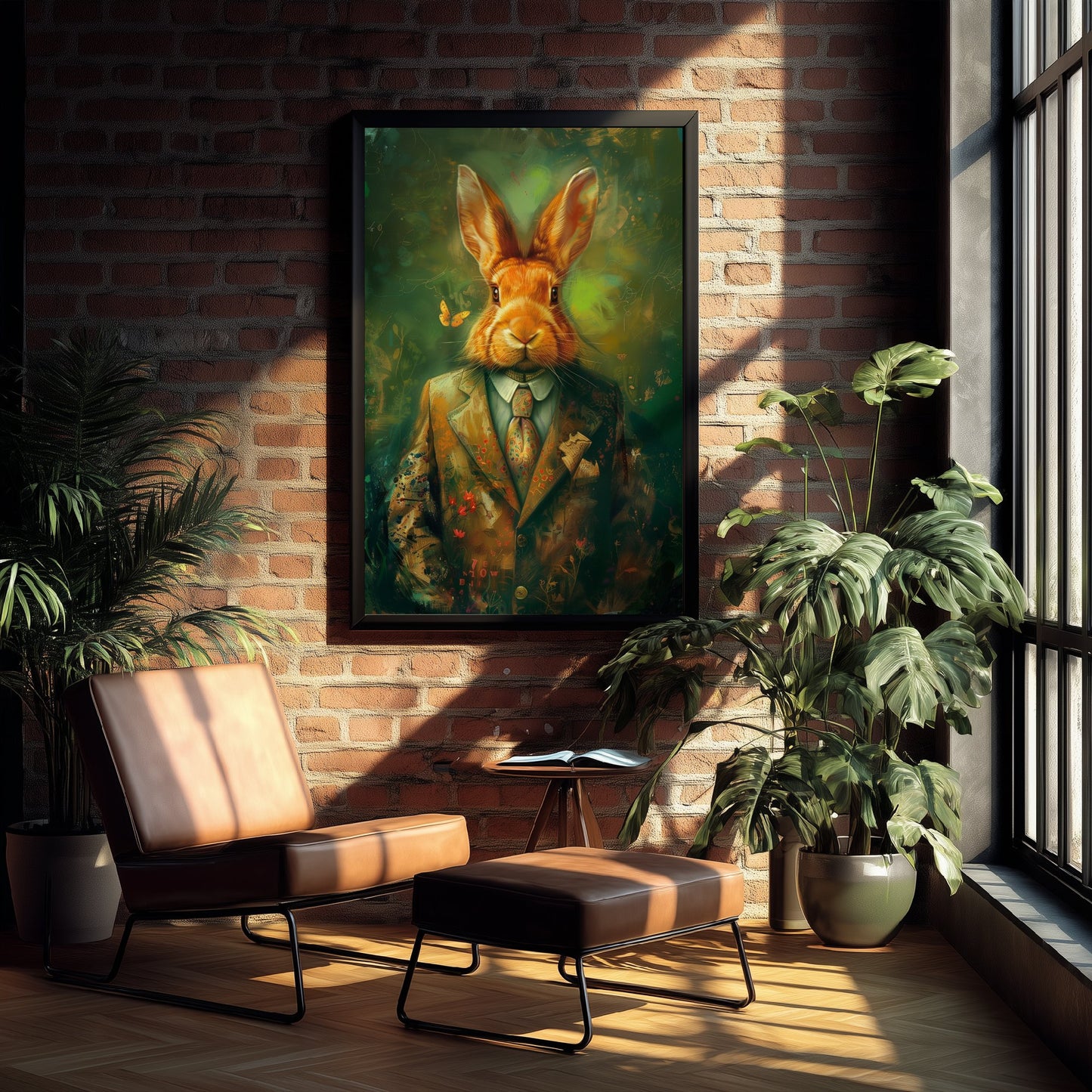 Rabbit in a Suit Art Print - Whimsical Animal Portrait Poster - Quirky Rabbit Painting - Dapper Gent 1/3
