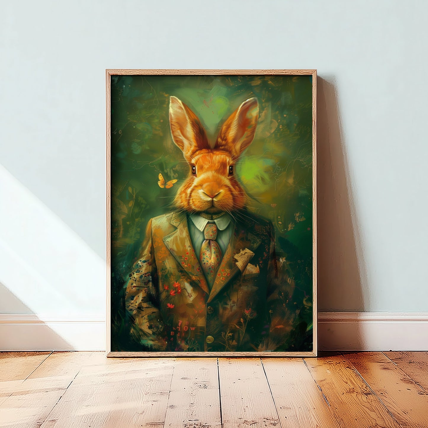 Rabbit in a Suit Art Print - Whimsical Animal Portrait Poster - Quirky Rabbit Painting - Dapper Gent 1/3
