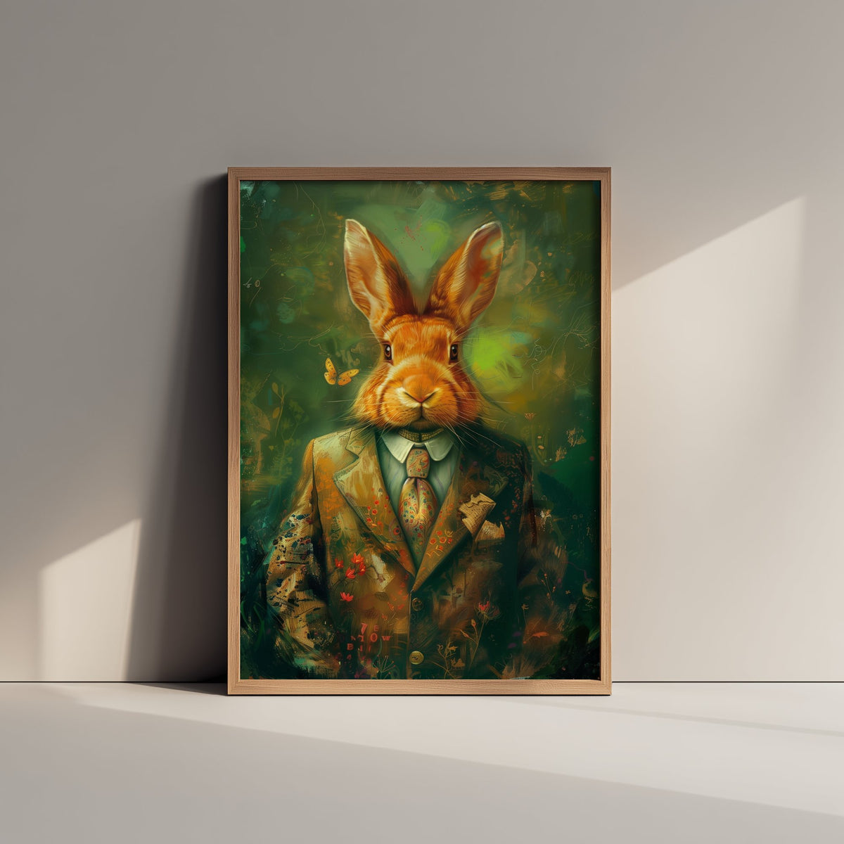 Rabbit in a Suit Art Print - Whimsical Animal Portrait Poster - Quirky Rabbit Painting - Dapper Gent 1/3