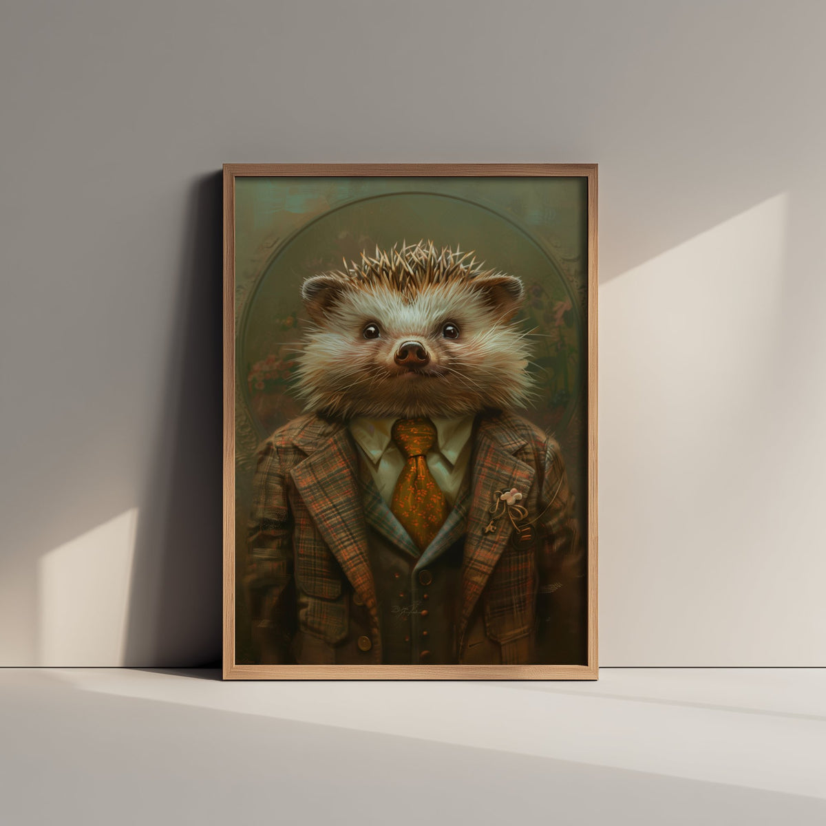 Hedgehog in a Suit Art Print - Whimsical Animal Portrait Poster - Quirky Hedgehog Painting - Dapper Gent 2/3