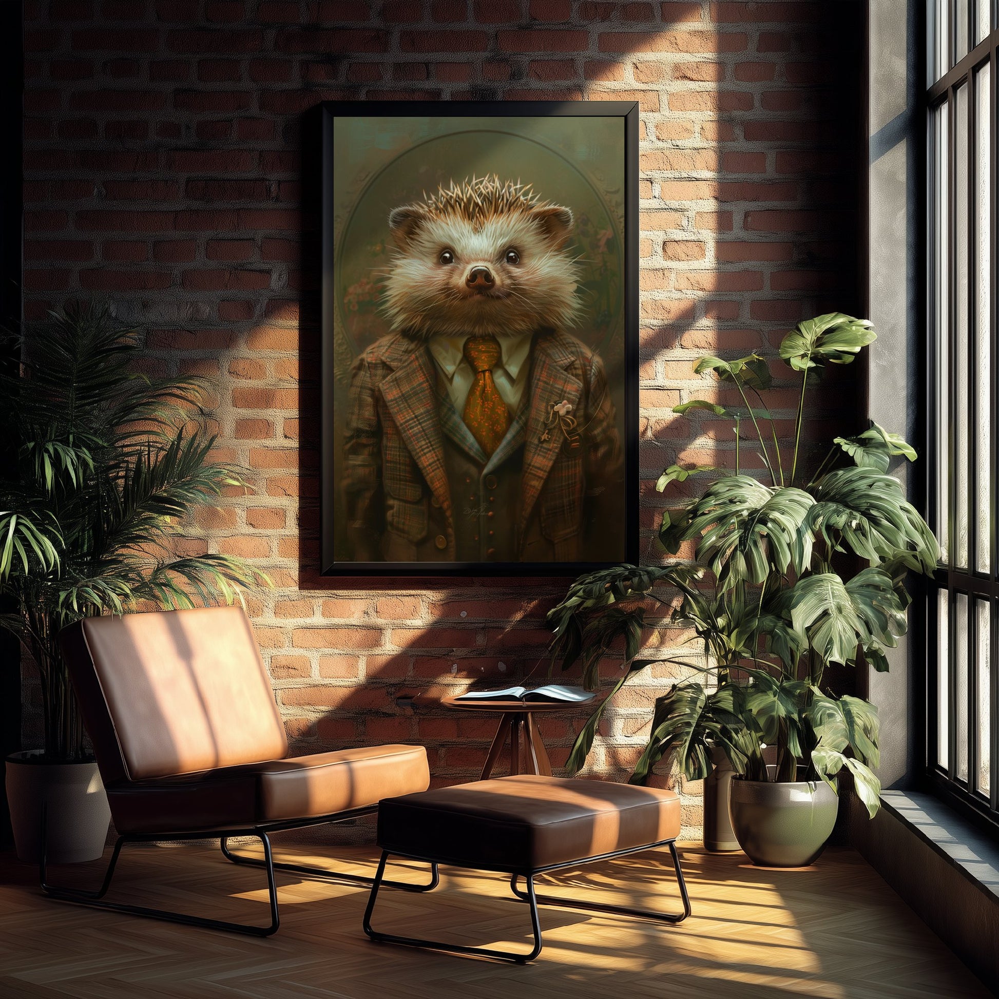 Hedgehog in a Suit Art Print - Whimsical Animal Portrait Poster - Quirky Hedgehog Painting - Dapper Gent 2/3