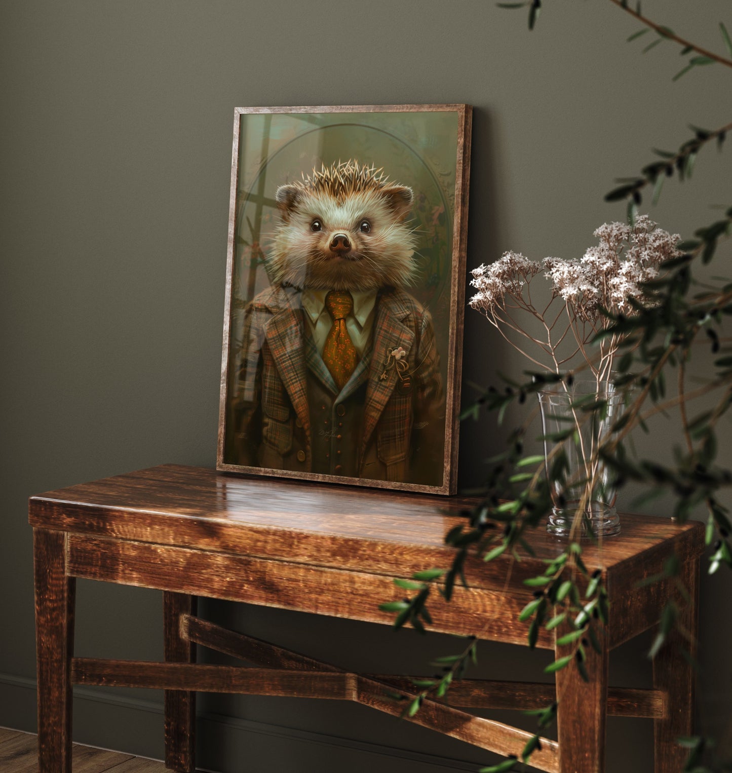 Hedgehog in a Suit Art Print - Whimsical Animal Portrait Poster - Quirky Hedgehog Painting - Dapper Gent 2/3